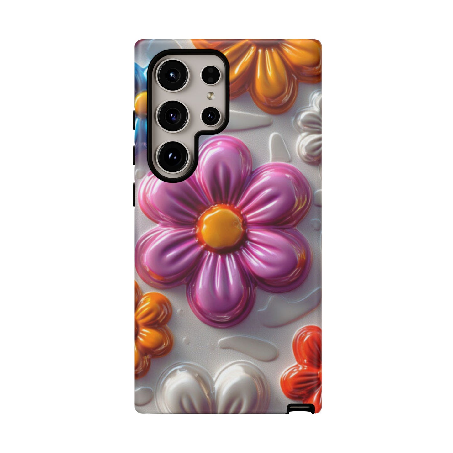 Glossy 3D Floral Samsung Galaxy  Case – Colorful Flower Pattern, Durable Protection