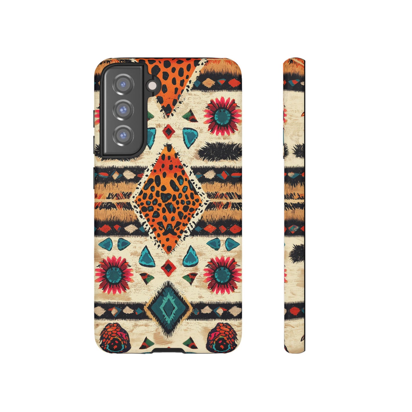 Wild Boho Leopard Print & Floral Tough Samsung Galaxy  Case – Eclectic Tribal Design, Dual-Layer Protection