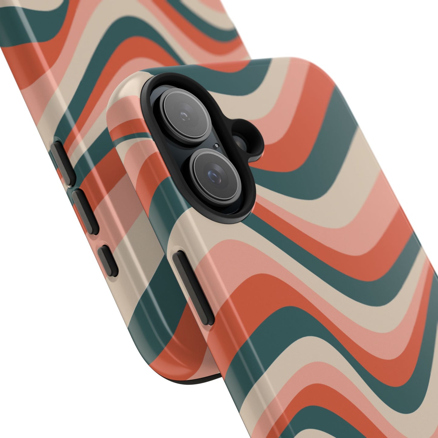 Groovy Waves iPhone Case – Retro 70s-Inspired Stripes in Coral, Cream, and Teal