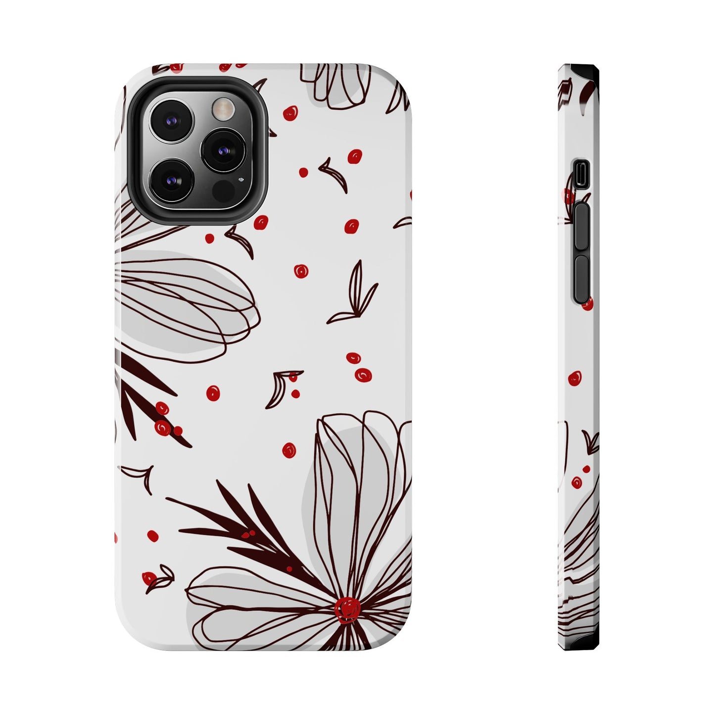 Minimalist Line Art Floral Tough iPhone Case – Bold Red and Black Design, Shockproof Protection - BOGO Cases