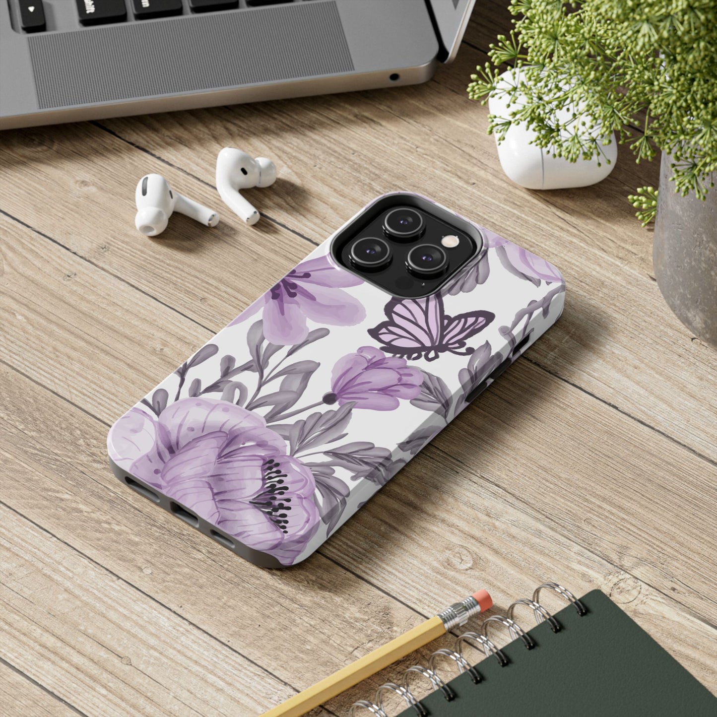 Lavender Bloom Butterfly iPhone Case – Delicate Floral Design with Watercolor Details