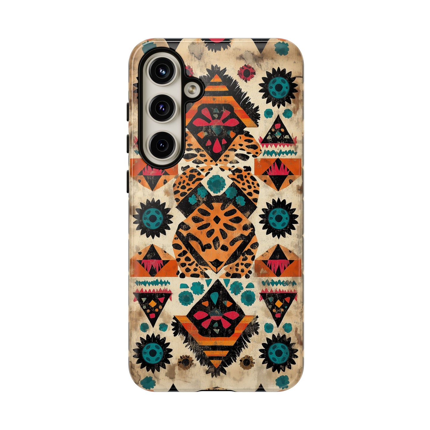 Bohemian Leopard & Tribal Floral Tough Samsung Galaxy Case – Vibrant Eclectic Design, Dual-Layer Protection