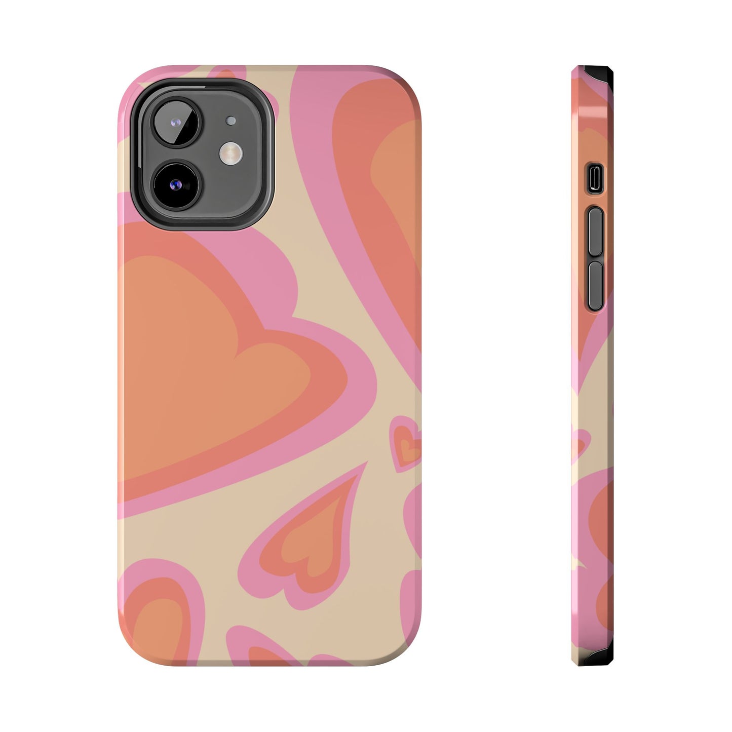 Retro Pink Hearts iPhone Case – Shock-Resistant, Matte Finish, Dual-Layer Protection