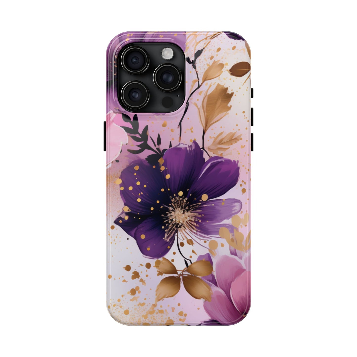 Elegant Purple & Gold Floral iPhone Case - Luxe Flower Design
