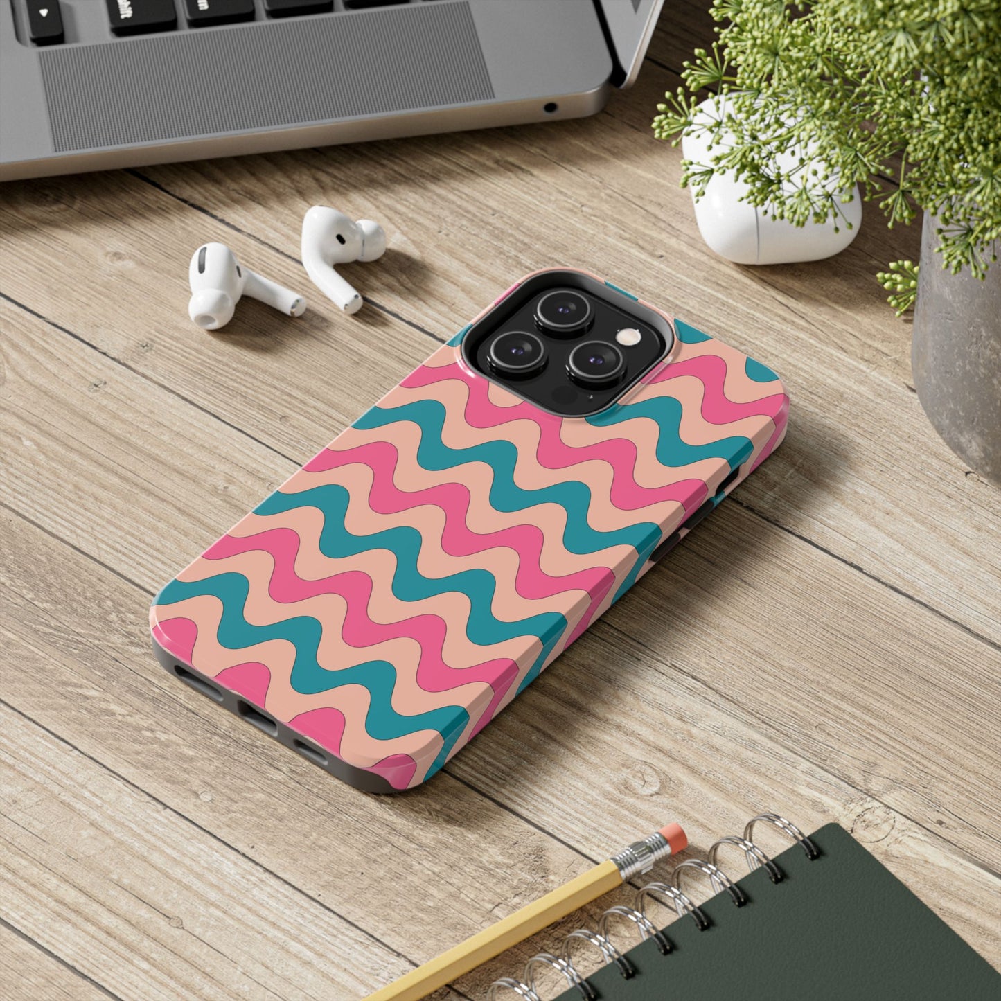 Retro Waves Pattern iPhone Case – Shockproof Design with Dual-Layer Protection