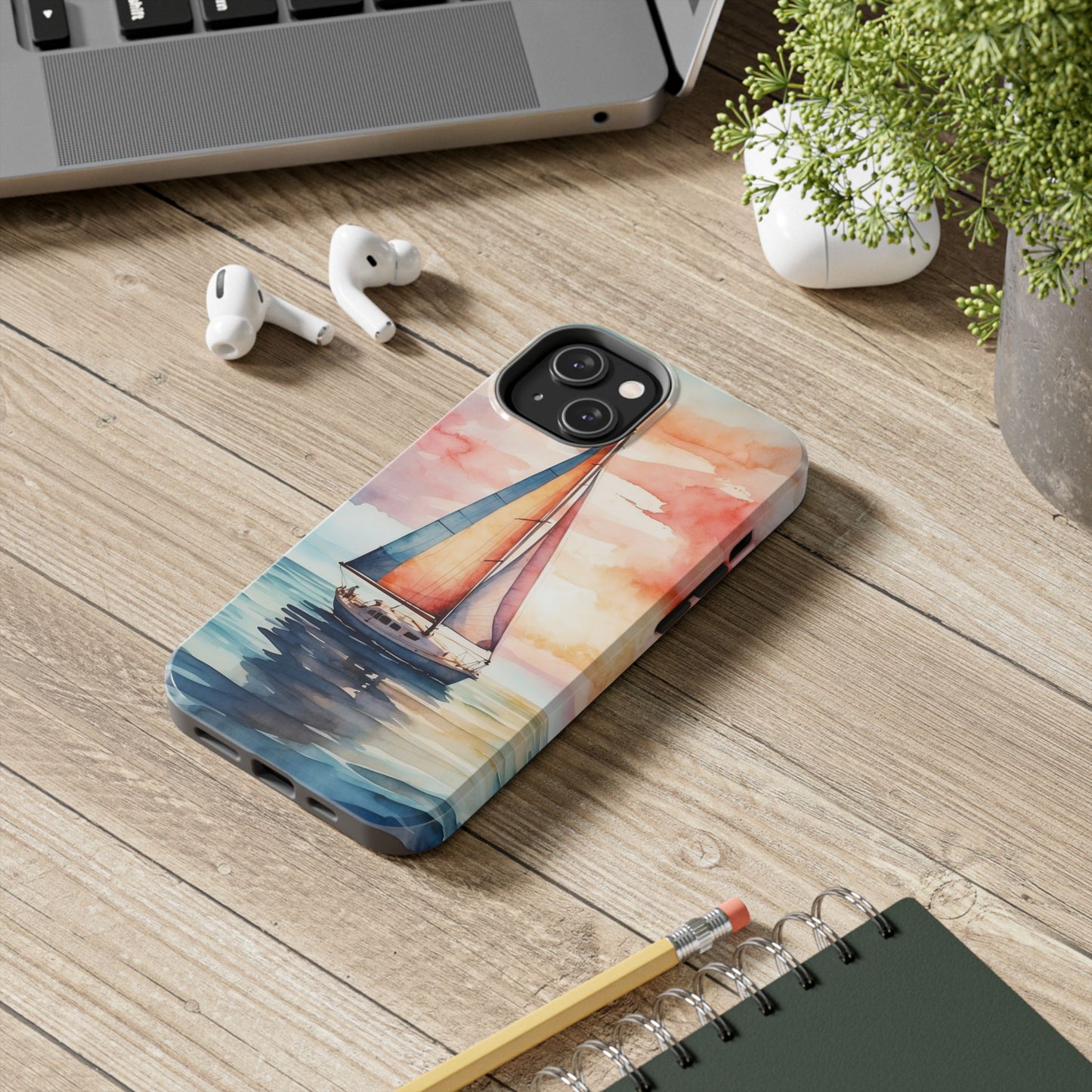 Sailboat Sunset iPhone Case – Vibrant Watercolor Design