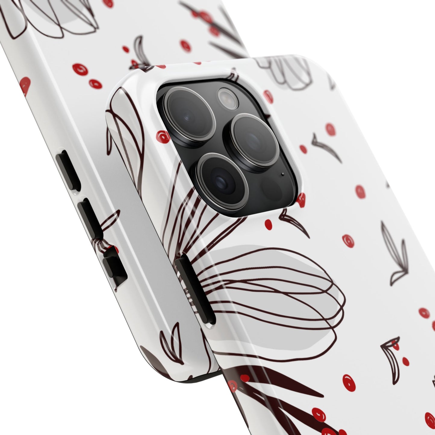 Minimalist Line Art Floral Tough iPhone Case – Bold Red and Black Design, Shockproof Protection - BOGO Cases