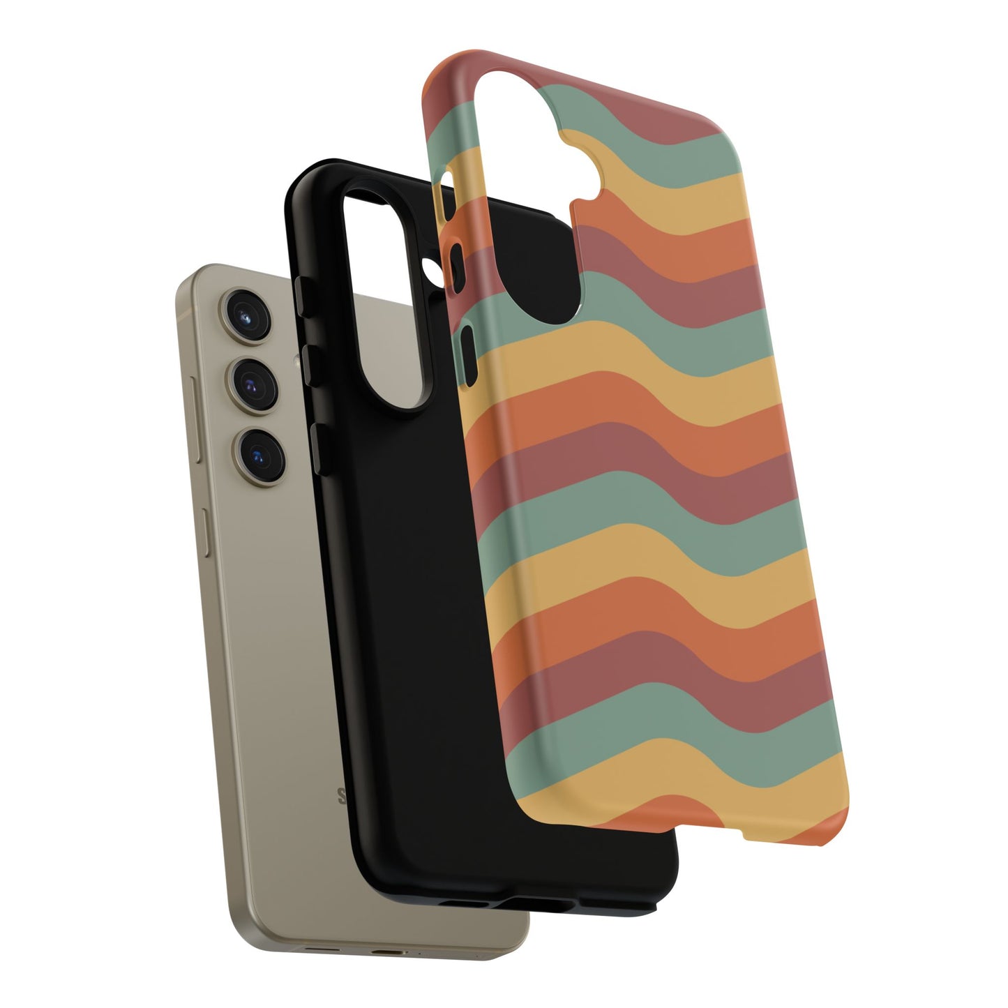 Retro Vibe Wavy Stripes Samsung Galaxy Case – 70s-Inspired in Teal, Orange, and Rust