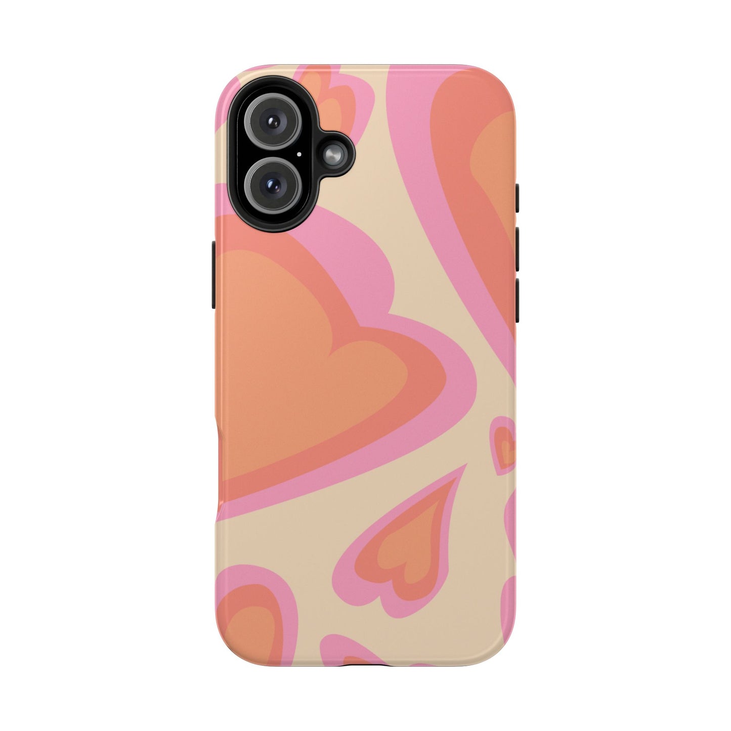 Retro Pink Hearts iPhone Case – Shock-Resistant, Matte Finish, Dual-Layer Protection