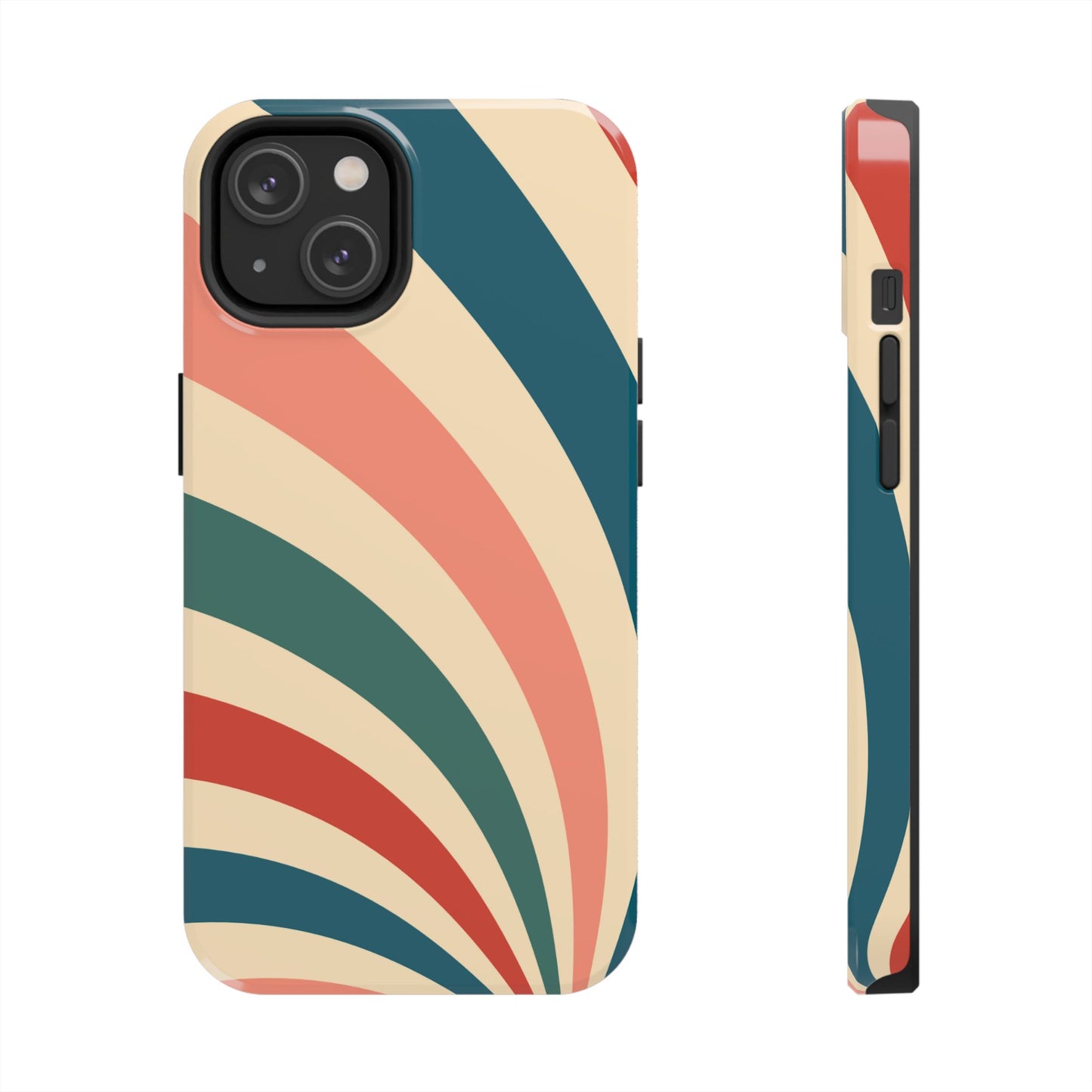 Retro Sunburst Swirl iPhone Case – Dual-Layer Protection with Bold 70s Vibes