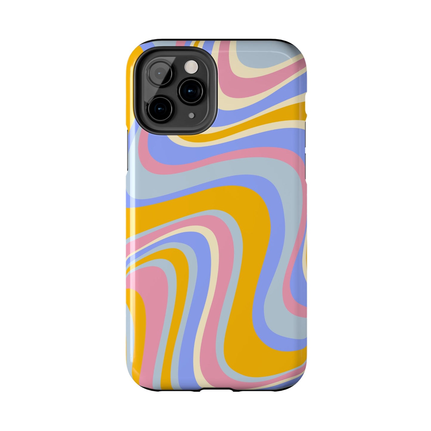 Groovy Pastel Waves iPhone Case – 70s-Inspired Design with Dual-Layer Protection