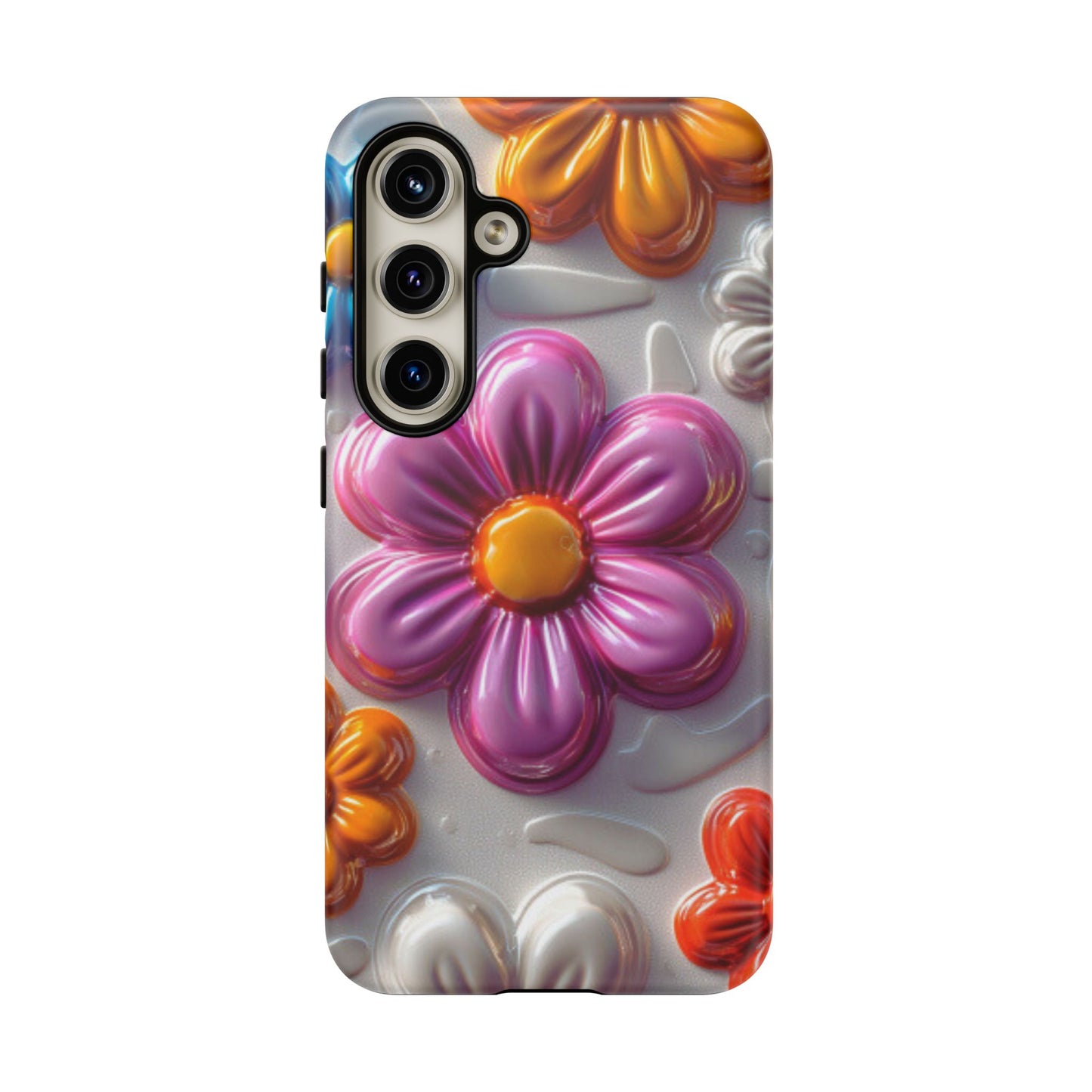 Glossy 3D Floral Samsung Galaxy  Case – Colorful Flower Pattern, Durable Protection