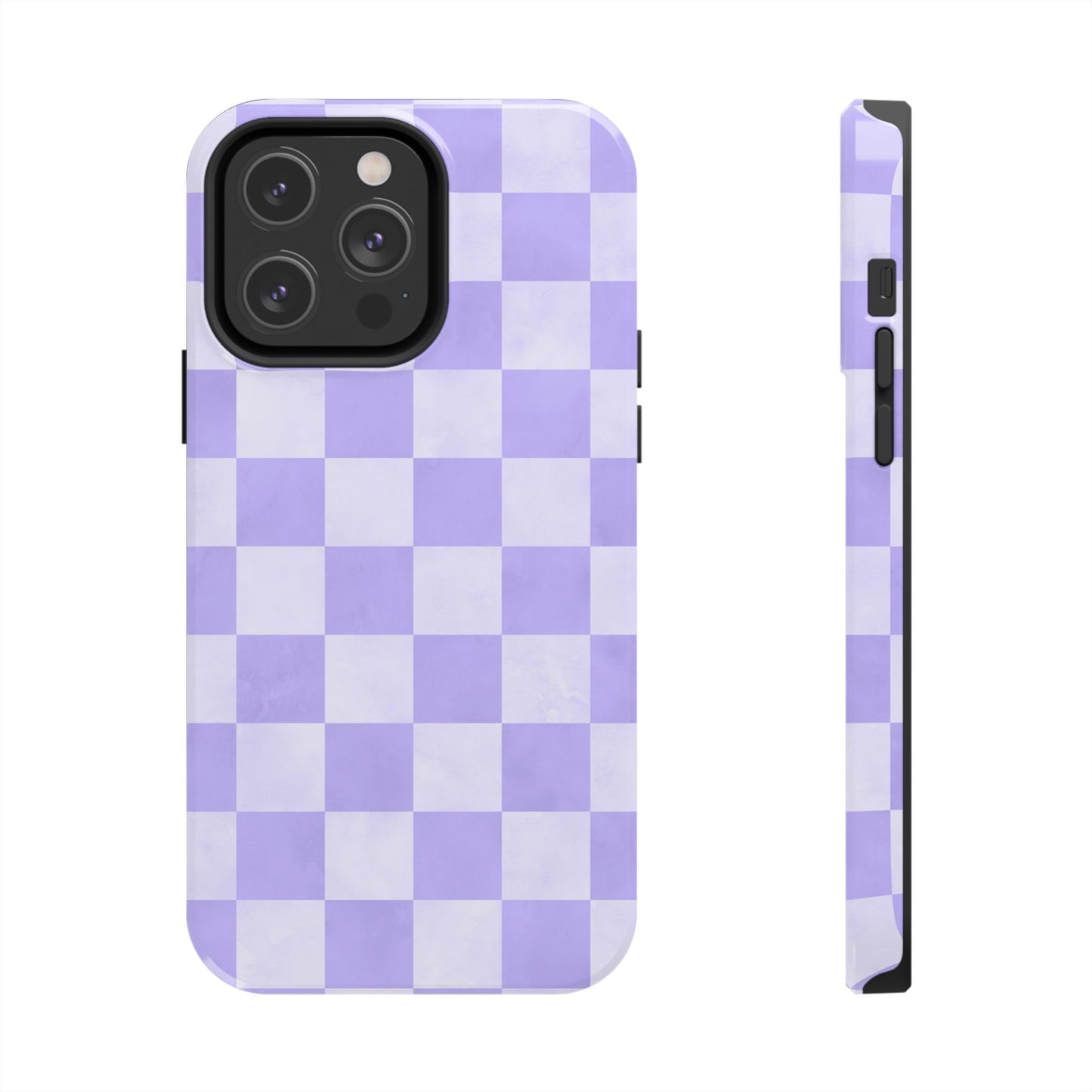Lavender Checkerboard iPhone Case – Shockproof, Smooth Matte Finish, Dual-Layer Design