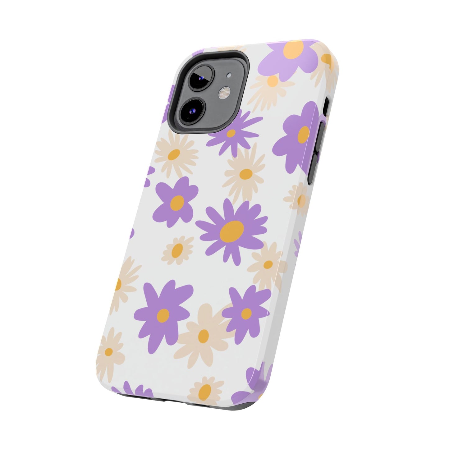 Retro Daisy Flower iPhone Case – Pastel Purple & Cream Floral Design with Matte Finish