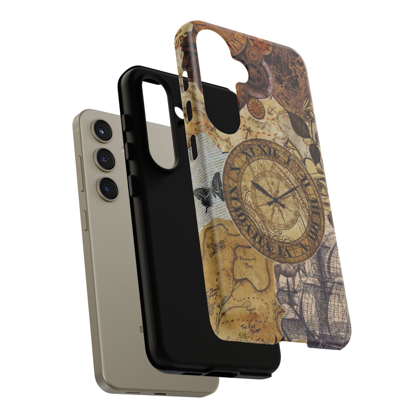 Steampunk Vintage Adventure Samsung Galaxy Case – Dual-Layer Protection with Antique Map and Clock Design