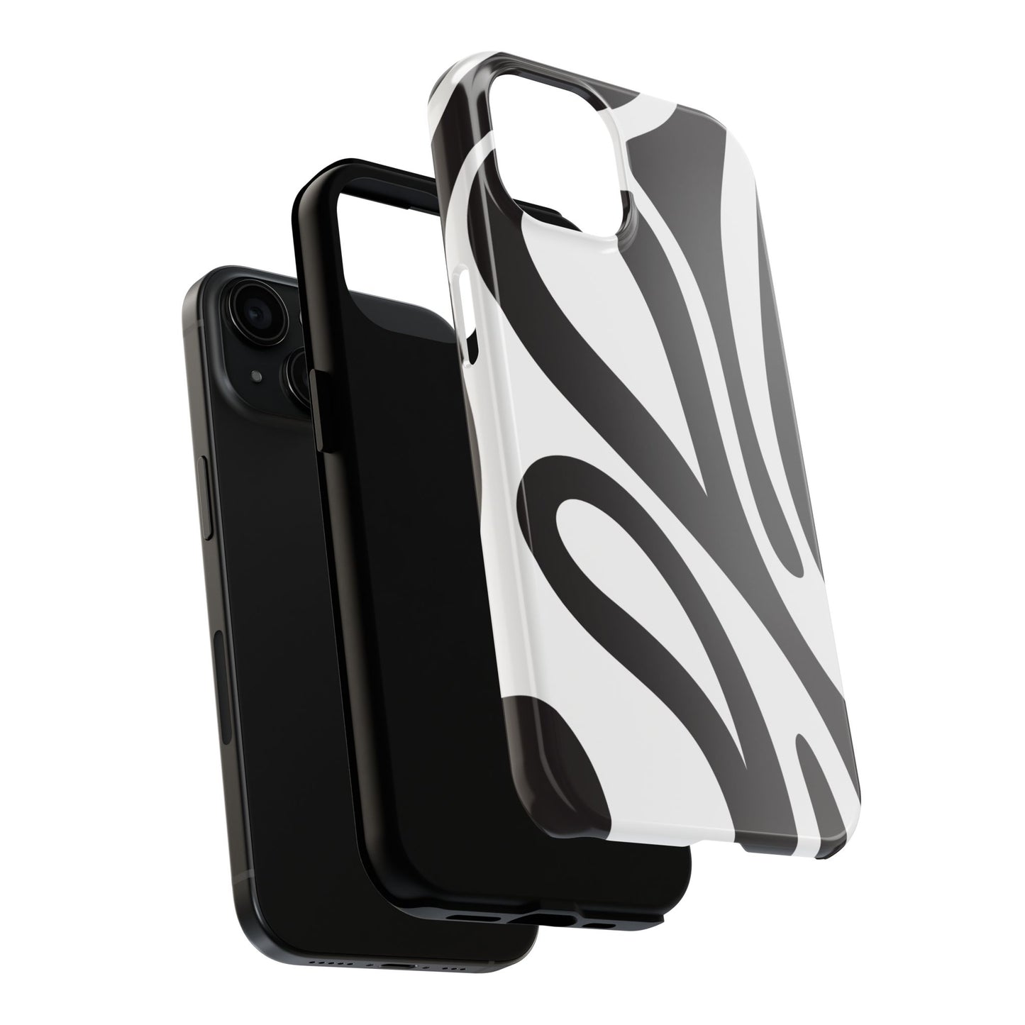 Modern Black and White Abstract Tough iPhone Case – Bold Graphic Pattern with Dual-Layer Protection