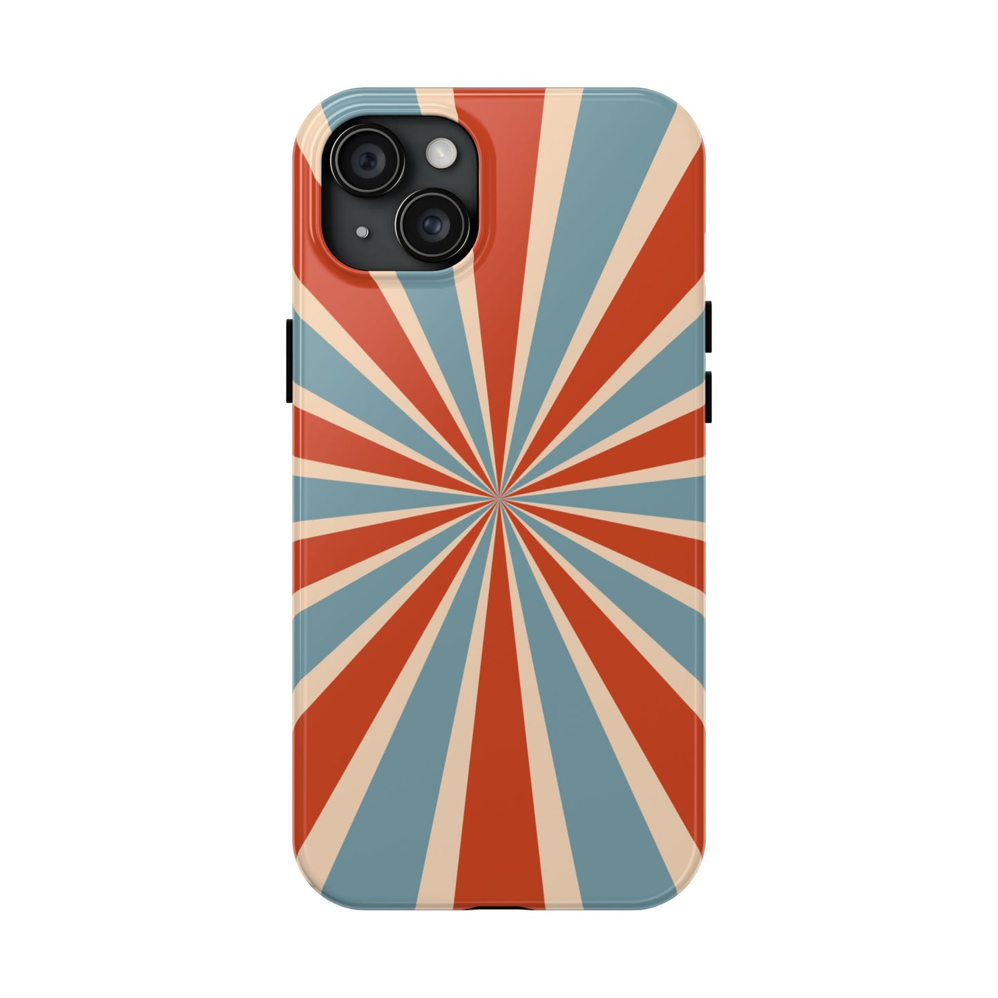 Vintage Blue & Red Sunburst iPhone Case – Bold Geometric Pattern, Shock-Resistant Cover