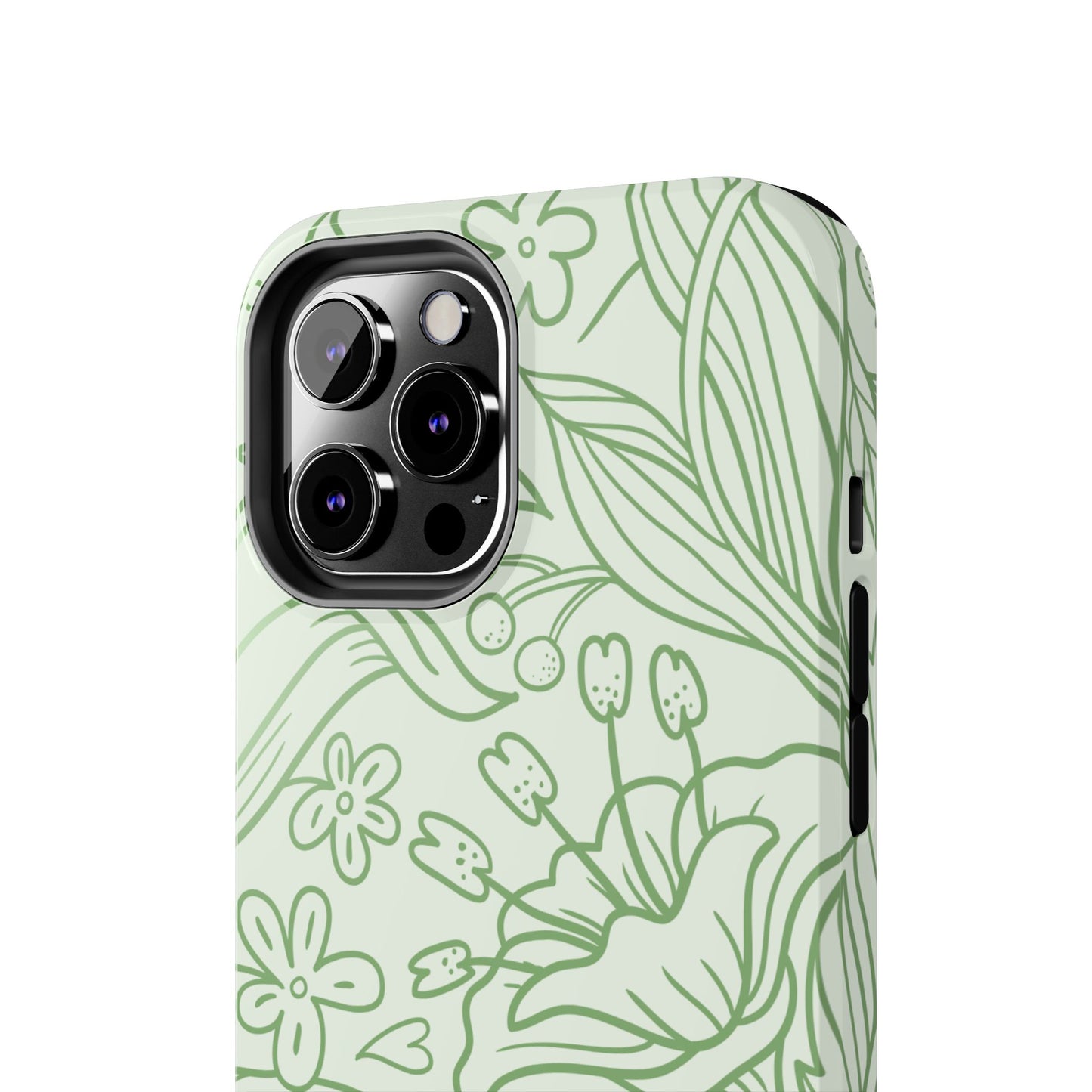 Sage Green Floral Line Art Tough iPhone Case – Minimalist Botanical Design with Dual-Layer Protection