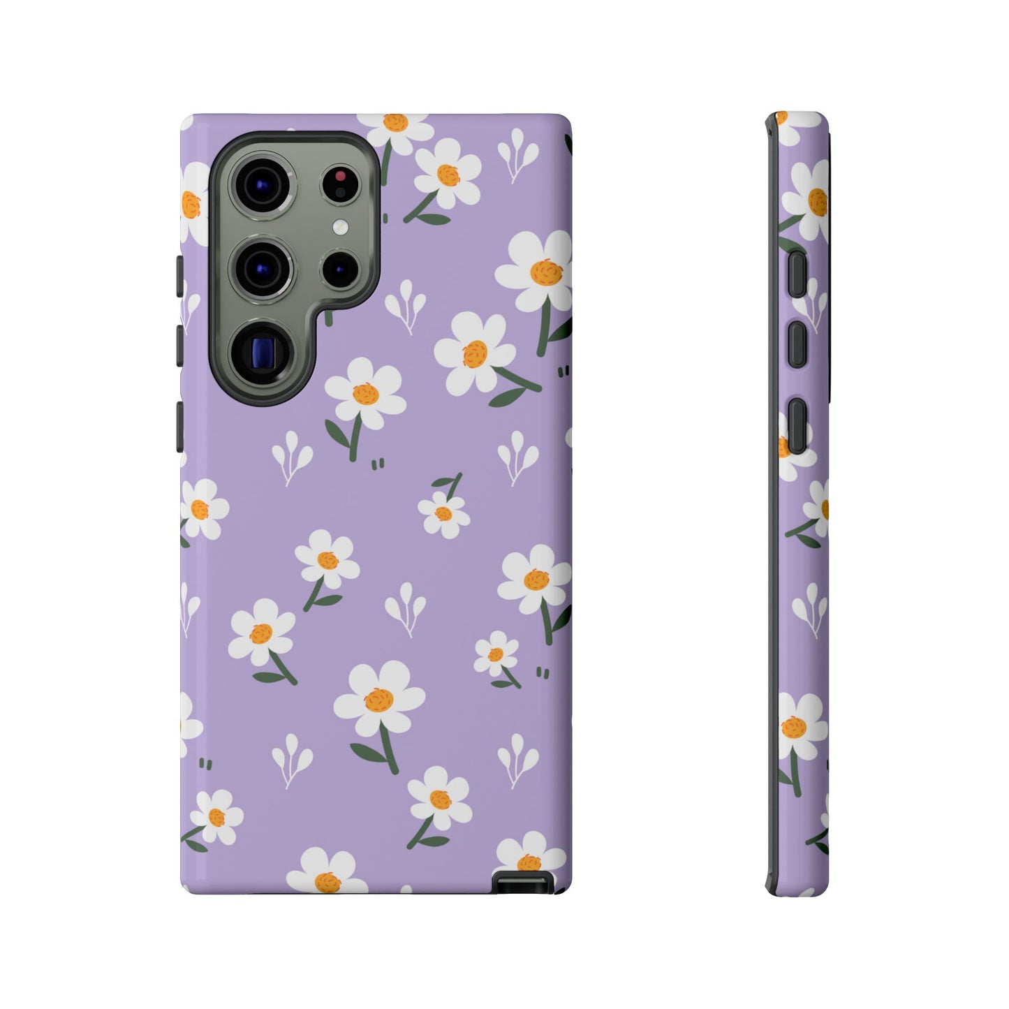 Purple Daisy Garden Samsung Galaxy Case – Soft Lavender Background, Shockproof Protection with Slim Fit