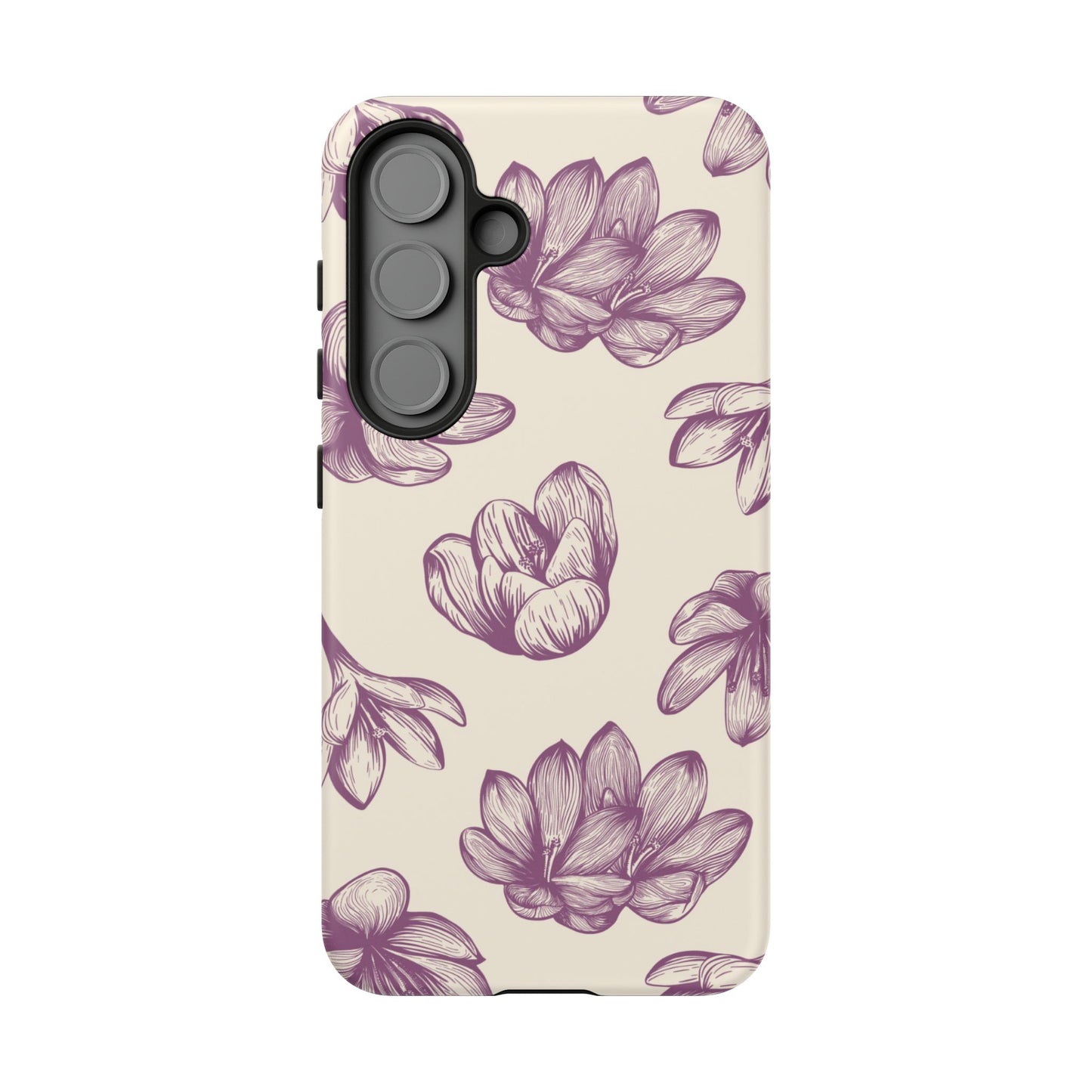 Vintage Botanical Floral Tough Samsung Galaxy  Case – Hand-Drawn Purple Flowers, Shockproof Design