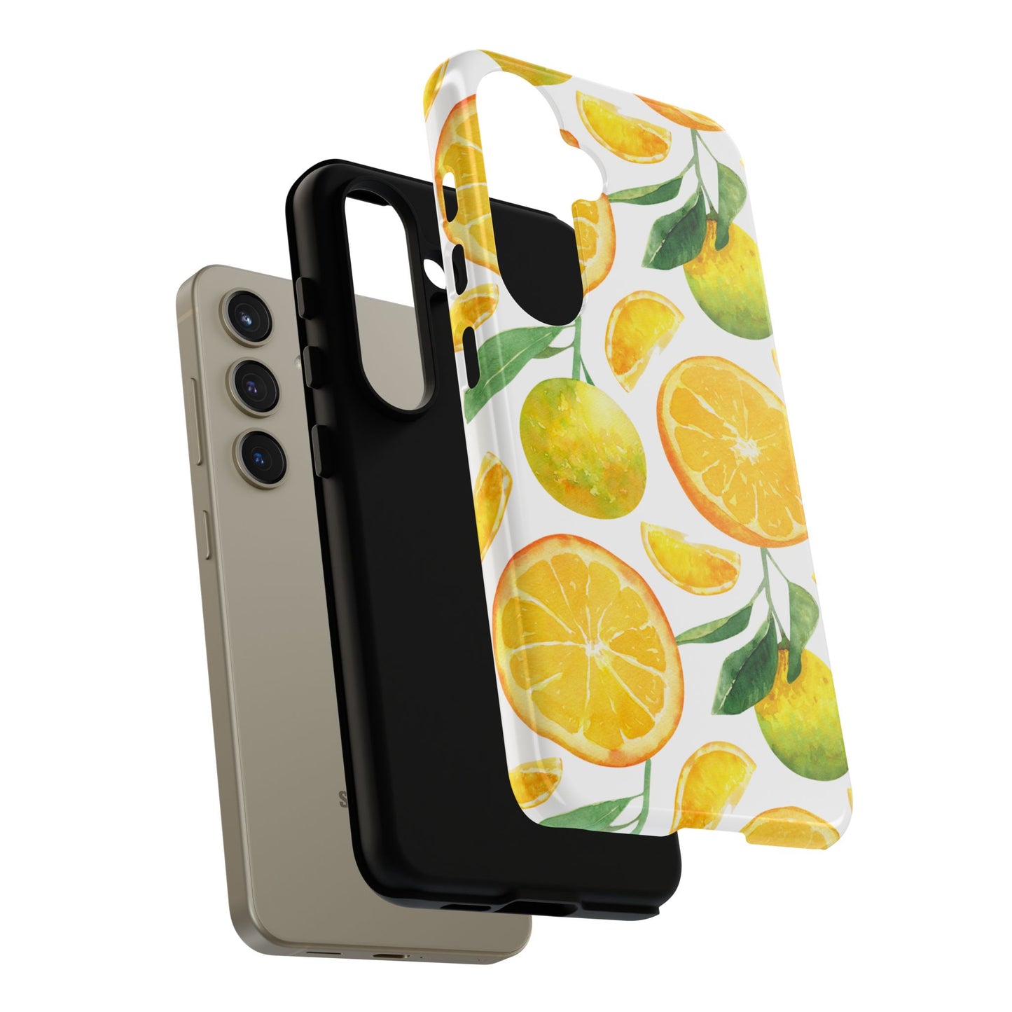 Sunny Citrus Grove Tough Samsung Galaxy Case – Watercolor Orange Design, Dual-Layer Protection