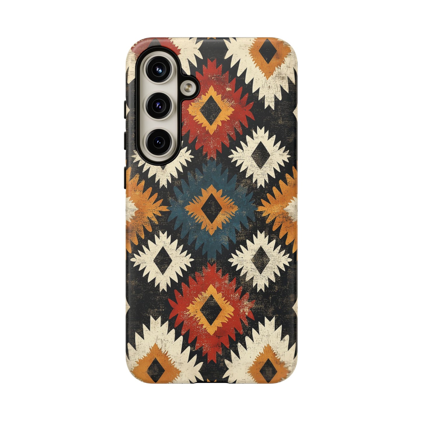 Rustic Tribal Sunburst Tough Samsung Galaxy  Case – Vibrant Geometric Design, Dual-Layer Protection