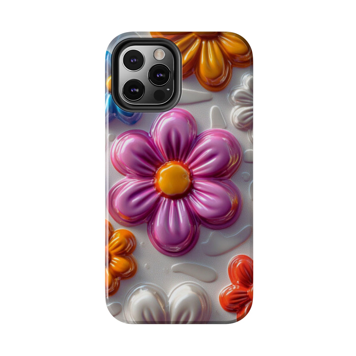 Glossy 3D Floral iPhone Case – Colorful Flower Pattern, Durable Protection - BOGO Cases