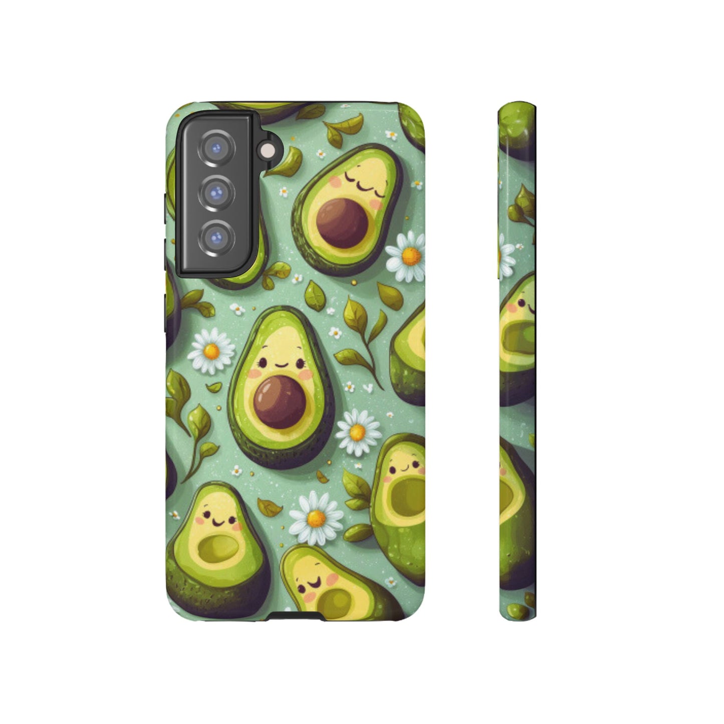 Cute Avocado Samsung Galaxy Case – Adorable Kawaii Avocados with Daisies, Shock-Resistant