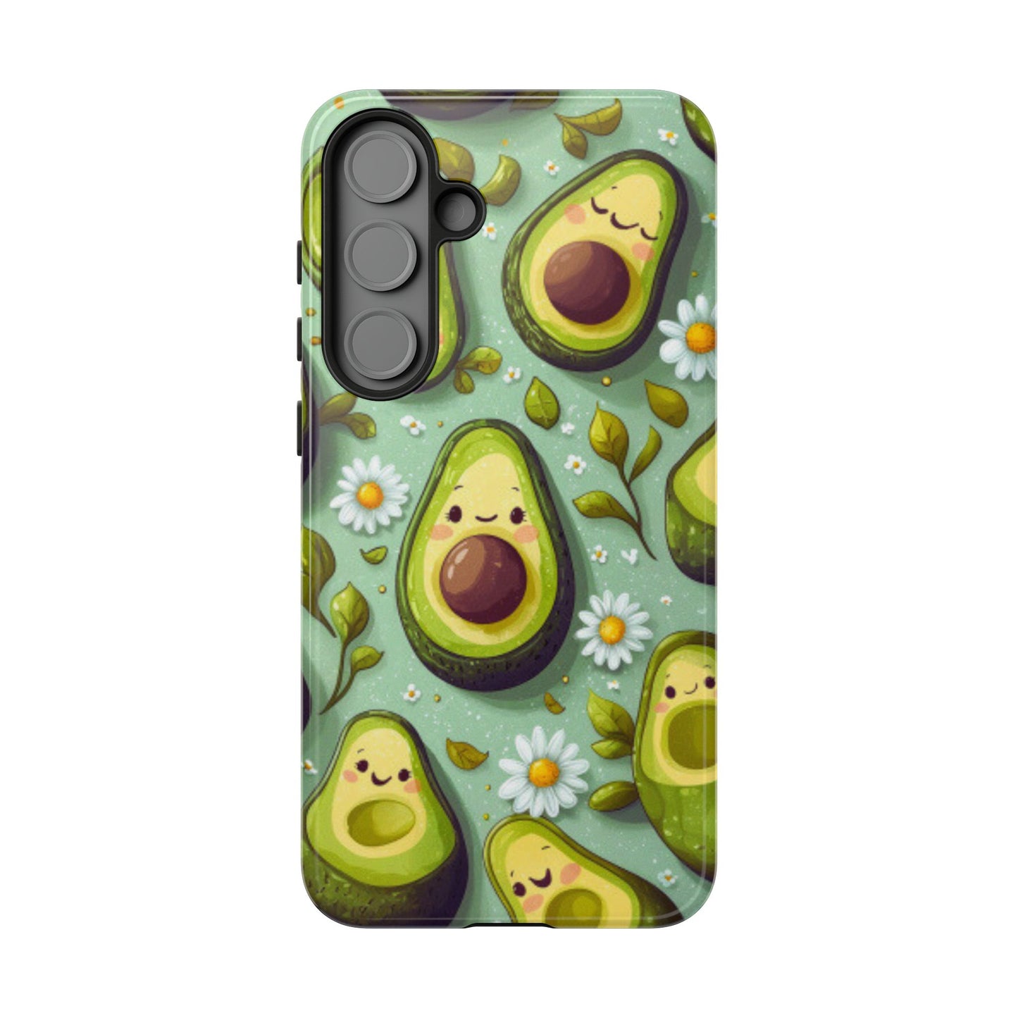 Cute Avocado Samsung Galaxy Case – Adorable Kawaii Avocados with Daisies, Shock-Resistant