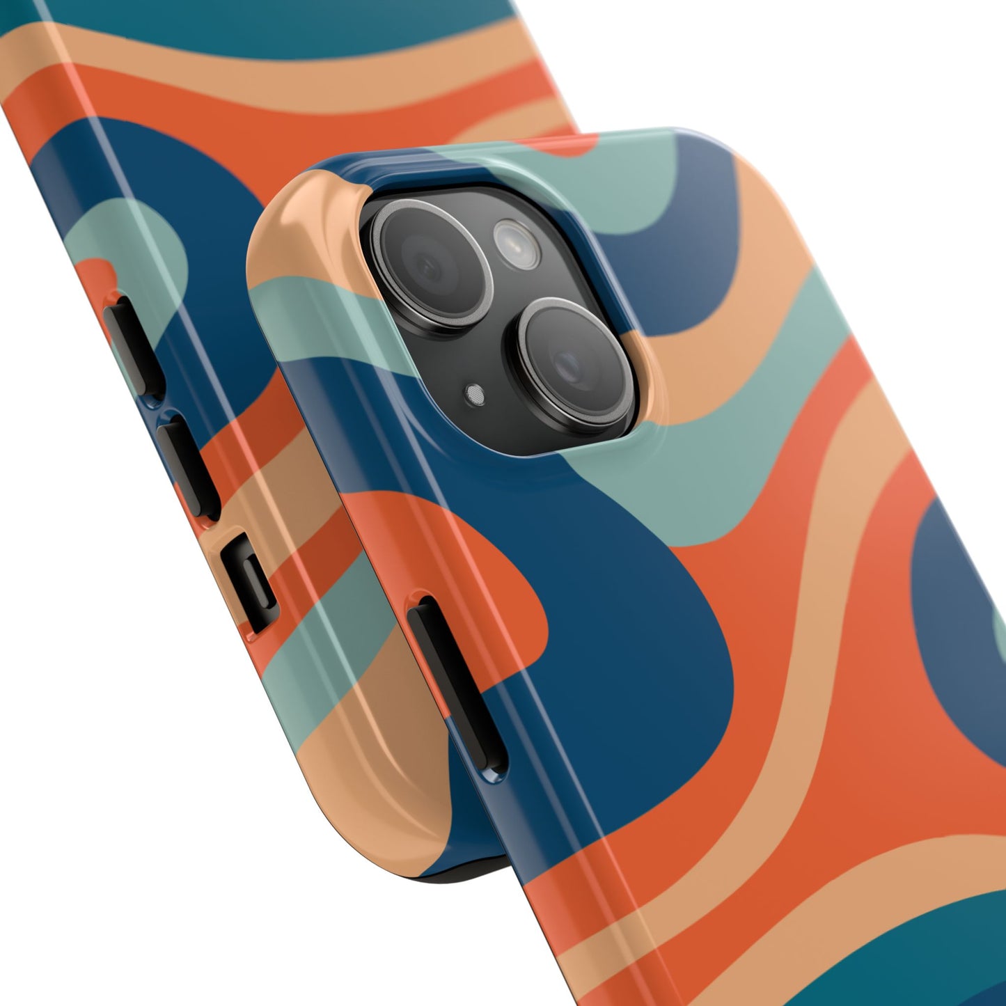 Retro Vibe Wavy Stripes iPhone Case – 70s-Inspired in Teal, Orange, and Rust