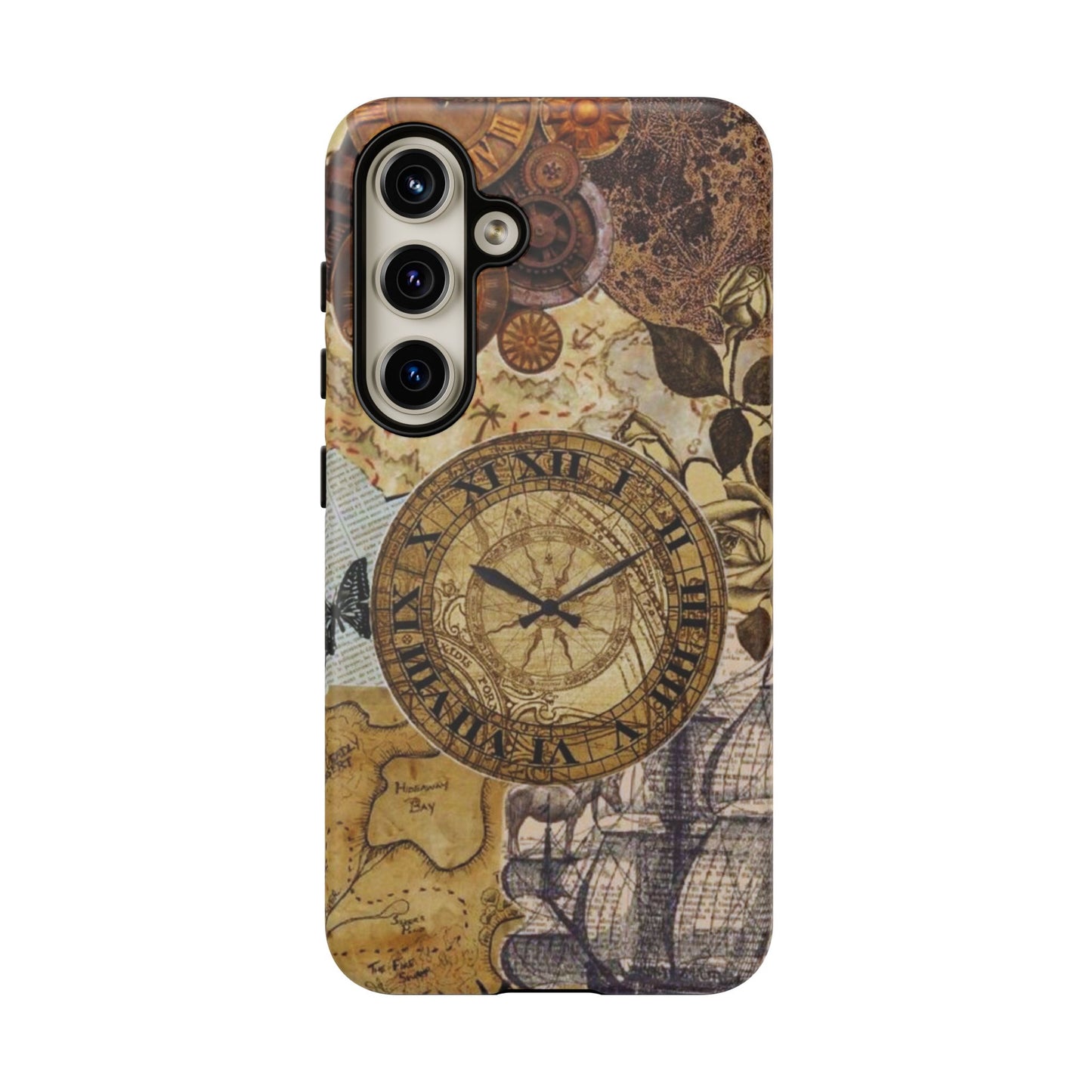 Steampunk Vintage Adventure Samsung Galaxy Case – Dual-Layer Protection with Antique Map and Clock Design