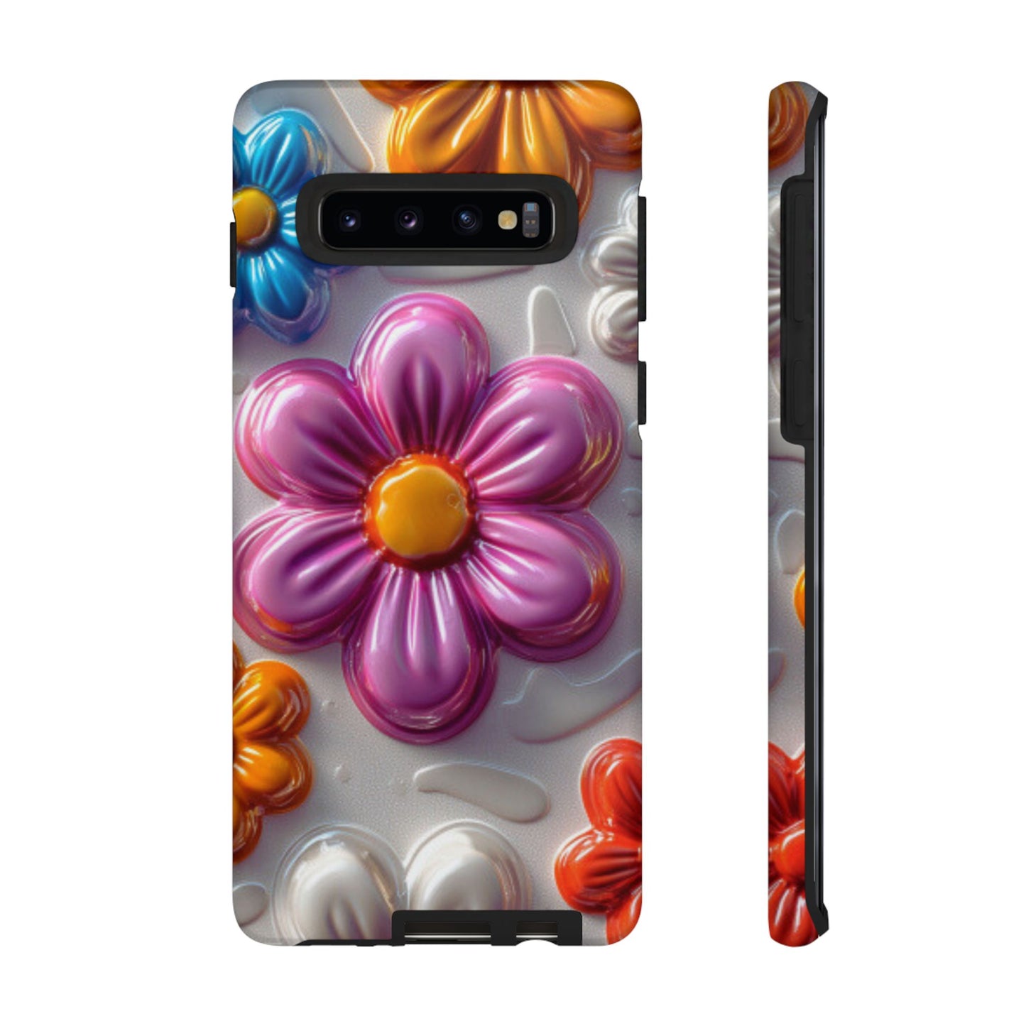 Glossy 3D Floral Samsung Galaxy  Case – Colorful Flower Pattern, Durable Protection