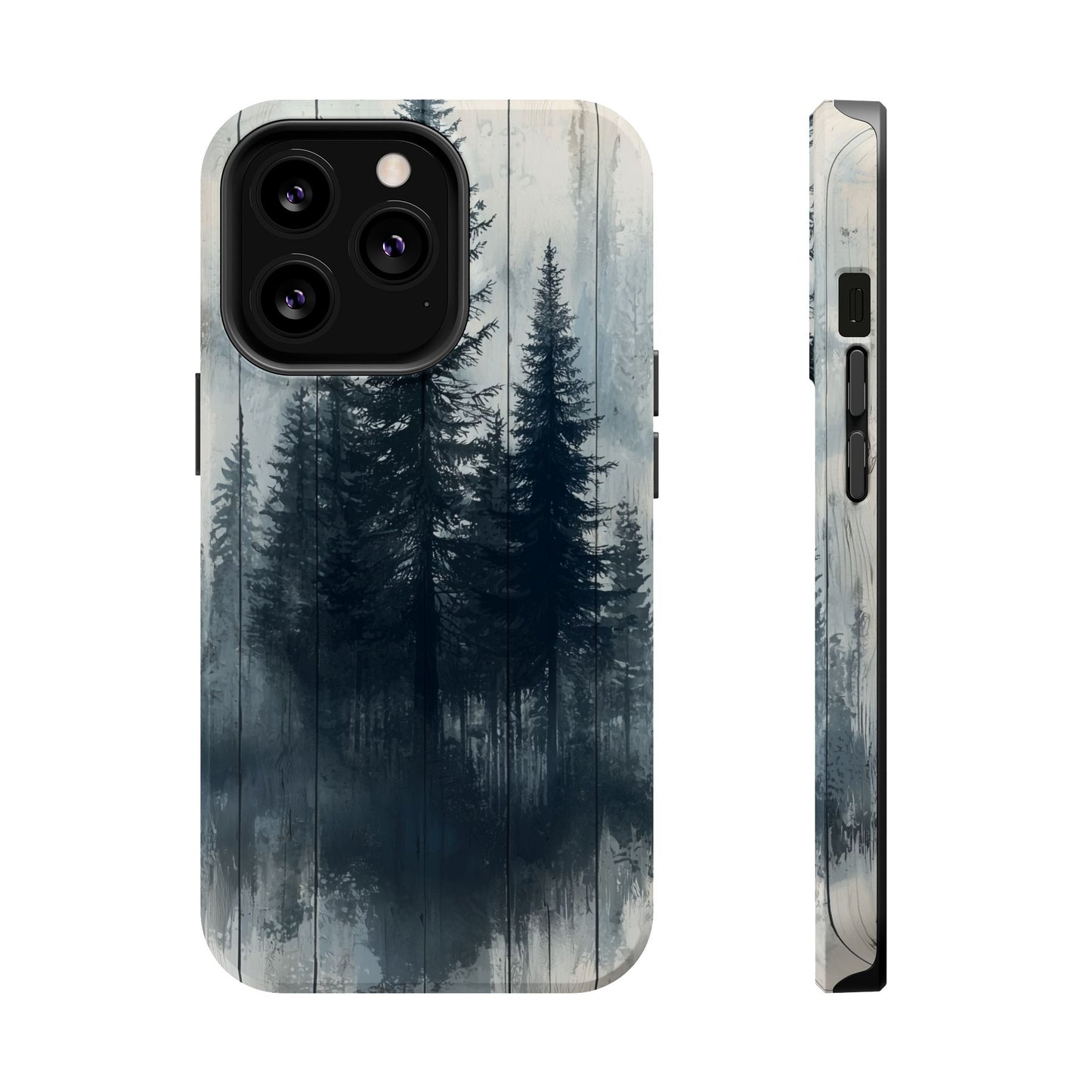 Rustic Pine Forest MagSafe iPhone Case - Blue Toned Woodland Design