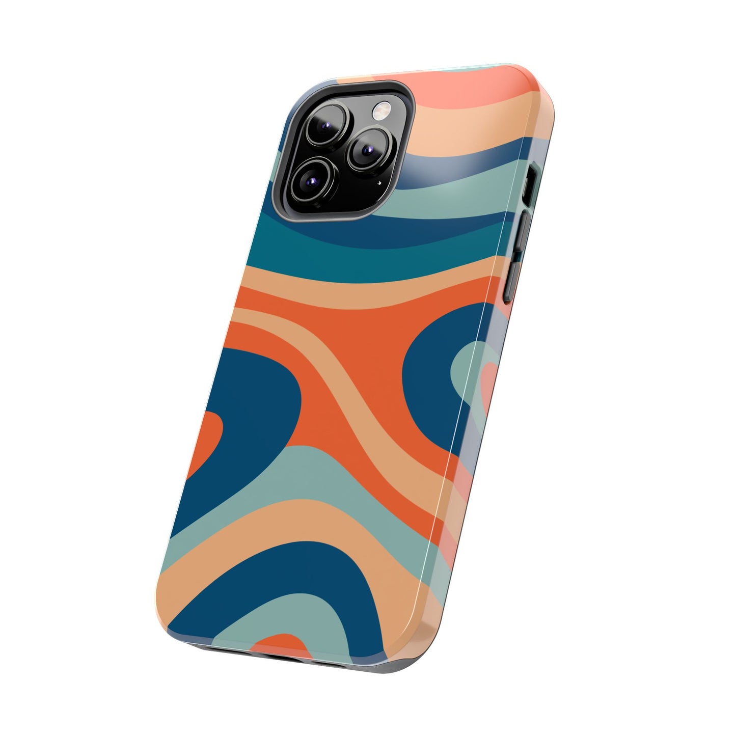 Retro Vibe Wavy Stripes iPhone Case – 70s-Inspired in Teal, Orange, and Rust