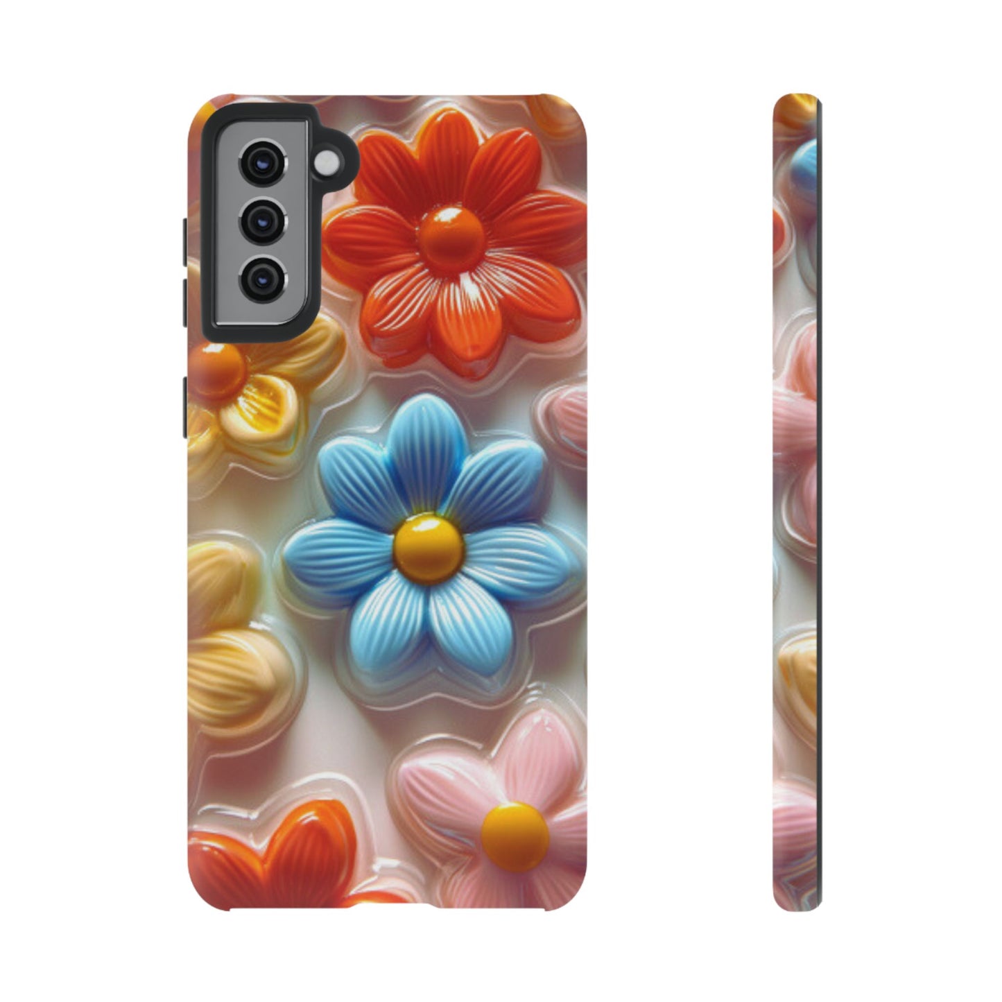 Glossy Retro Flower Samsung Galaxy Case – Colorful 3D Floral Design, Durable Protection