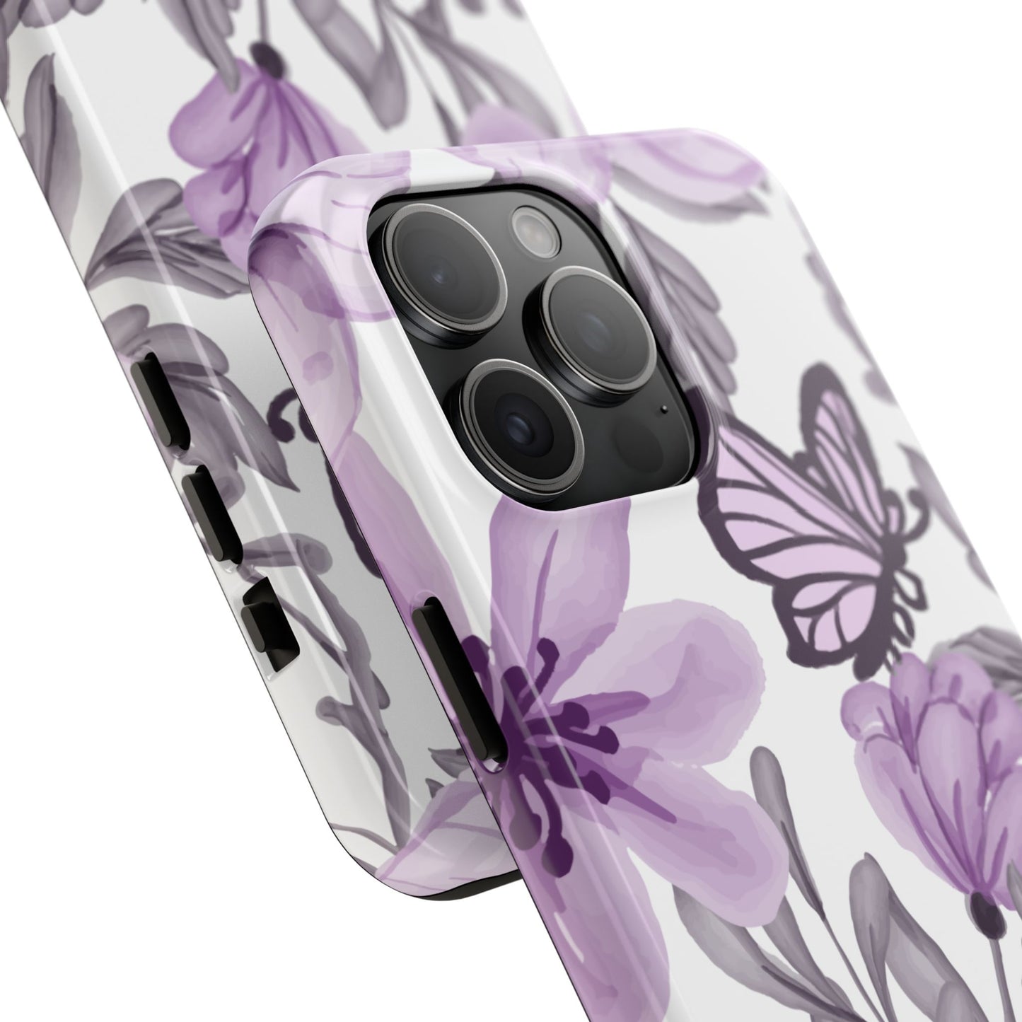 Lavender Bloom Butterfly iPhone Case – Delicate Floral Design with Watercolor Details