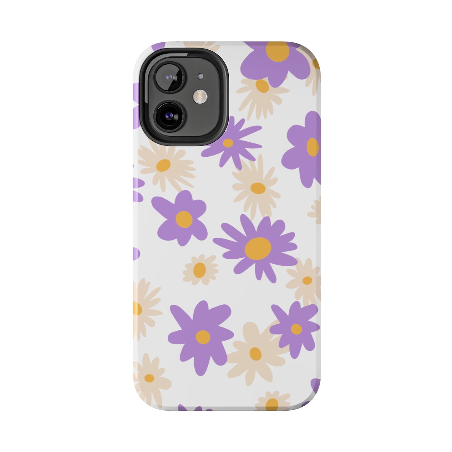 Retro Daisy Flower iPhone Case – Pastel Purple & Cream Floral Design with Matte Finish