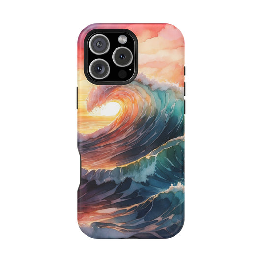Ocean Sunrise Wave MagSafe iPhone Case – Vibrant Watercolor Wave Design