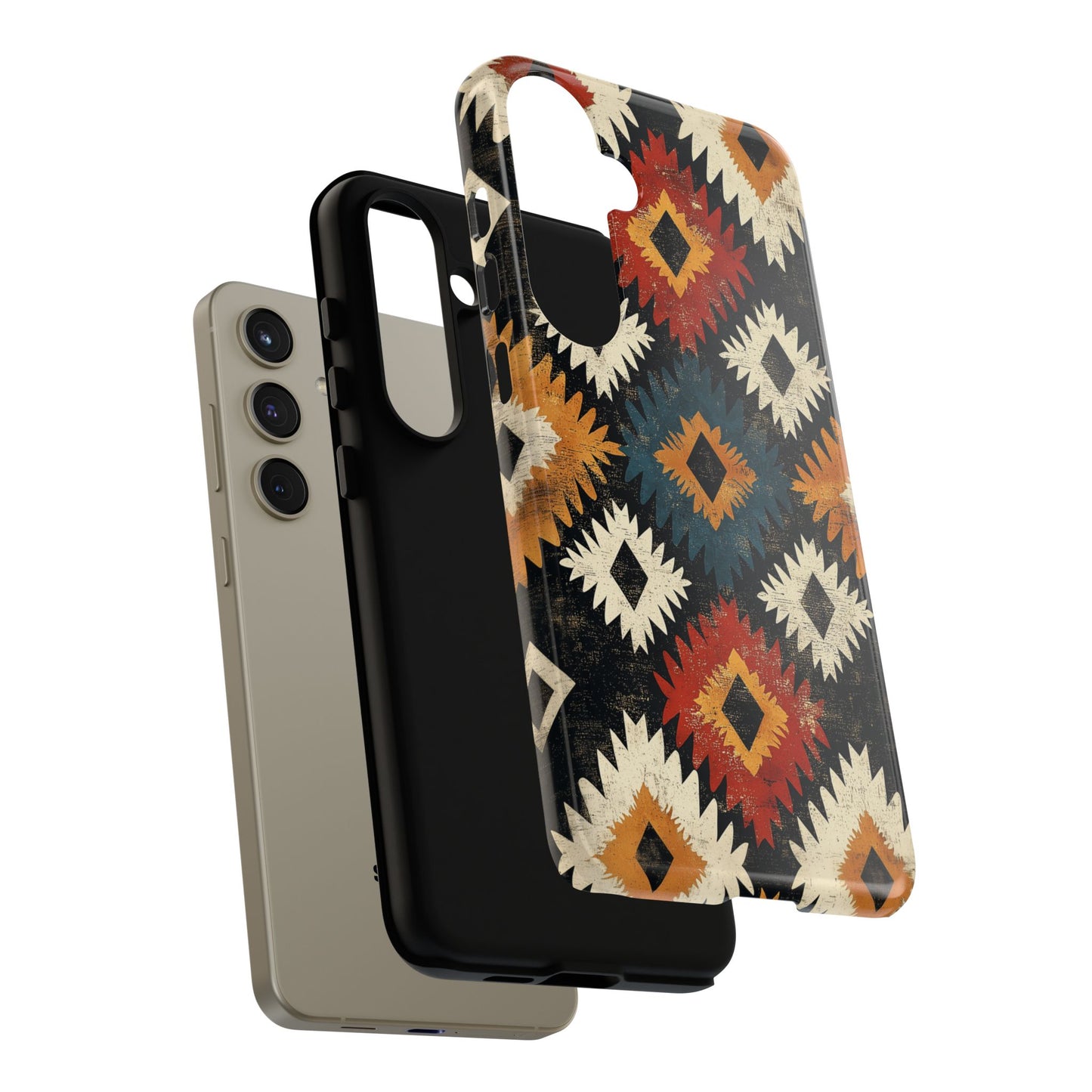 Rustic Tribal Sunburst Tough Samsung Galaxy  Case – Vibrant Geometric Design, Dual-Layer Protection