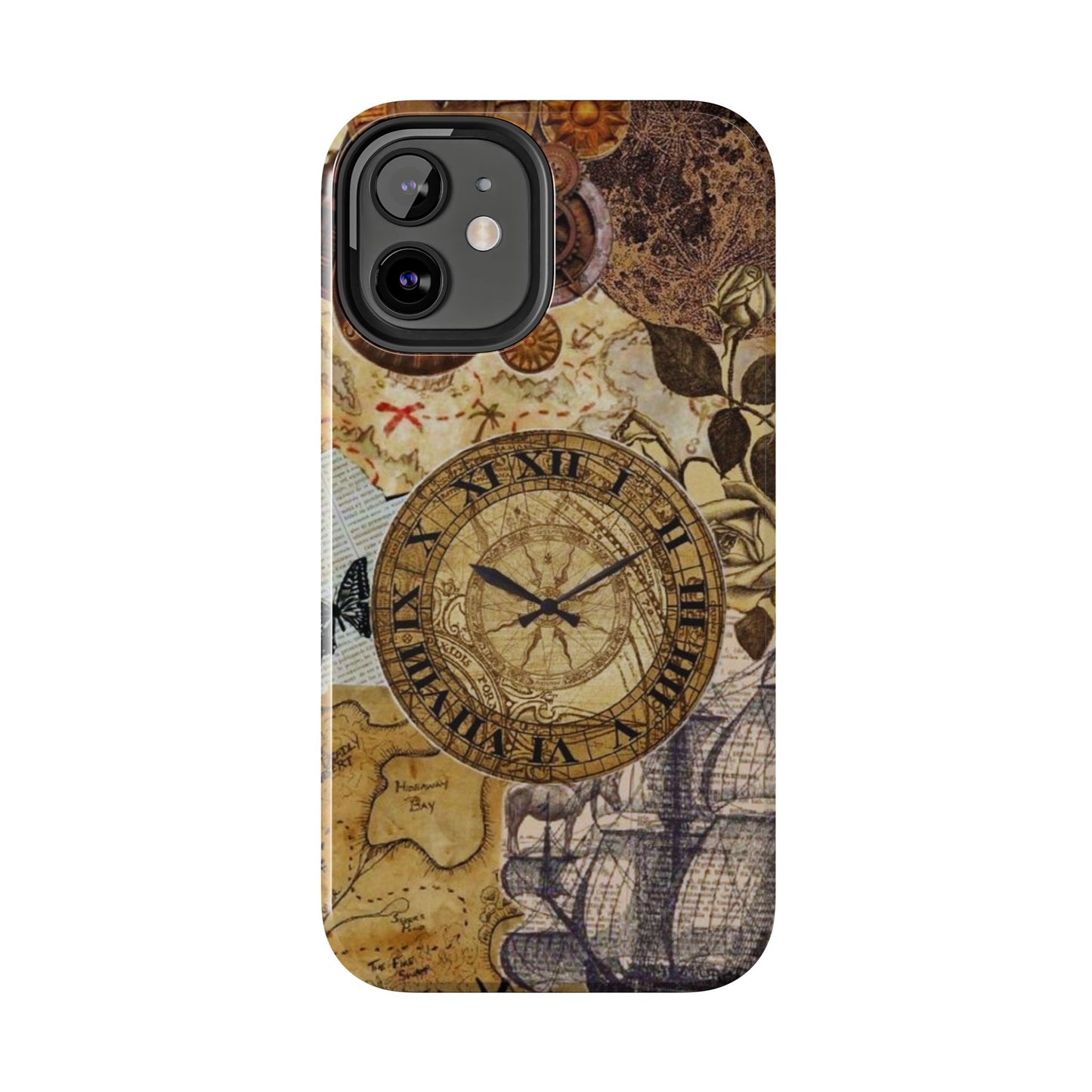 Steampunk Vintage Adventure iPhone Case – Dual - Layer Protection with Antique Map and Clock Design - BOGO Cases