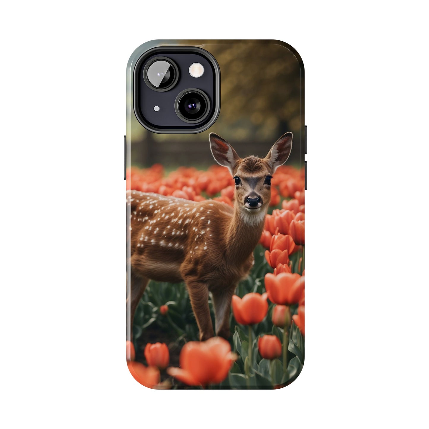 Fawn Among Tulips iPhone Case