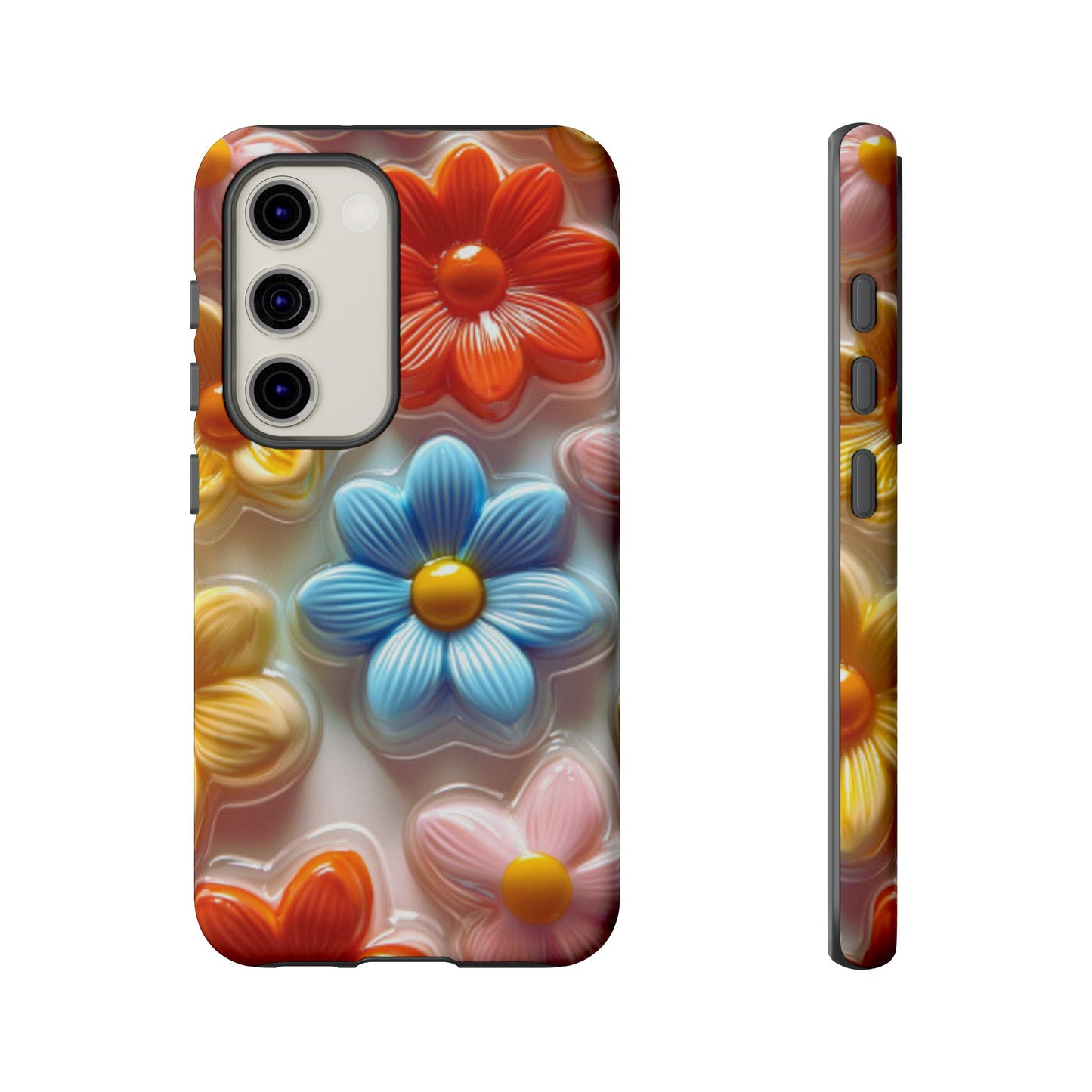 Glossy Retro Flower Samsung Galaxy Case – Colorful 3D Floral Design, Durable Protection
