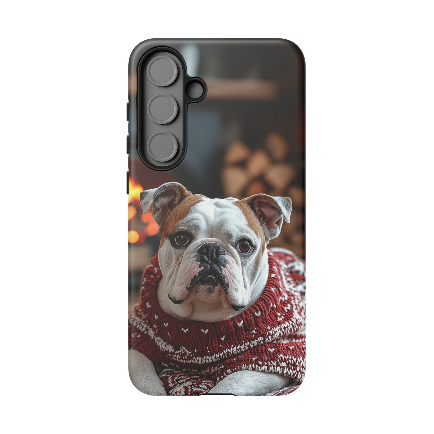 Cozy Bulldog in Sweater Samsung Galaxy Case – Festive Fireplace Protective Cove