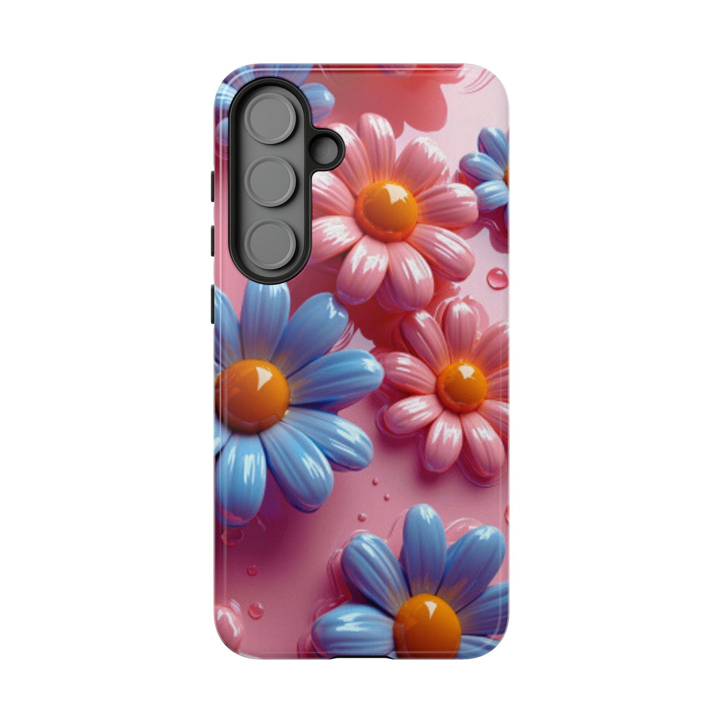 Pastel Daisy 3D Samsung Galaxy  Case – Glossy Pink and Blue Floral Design, Full Protection