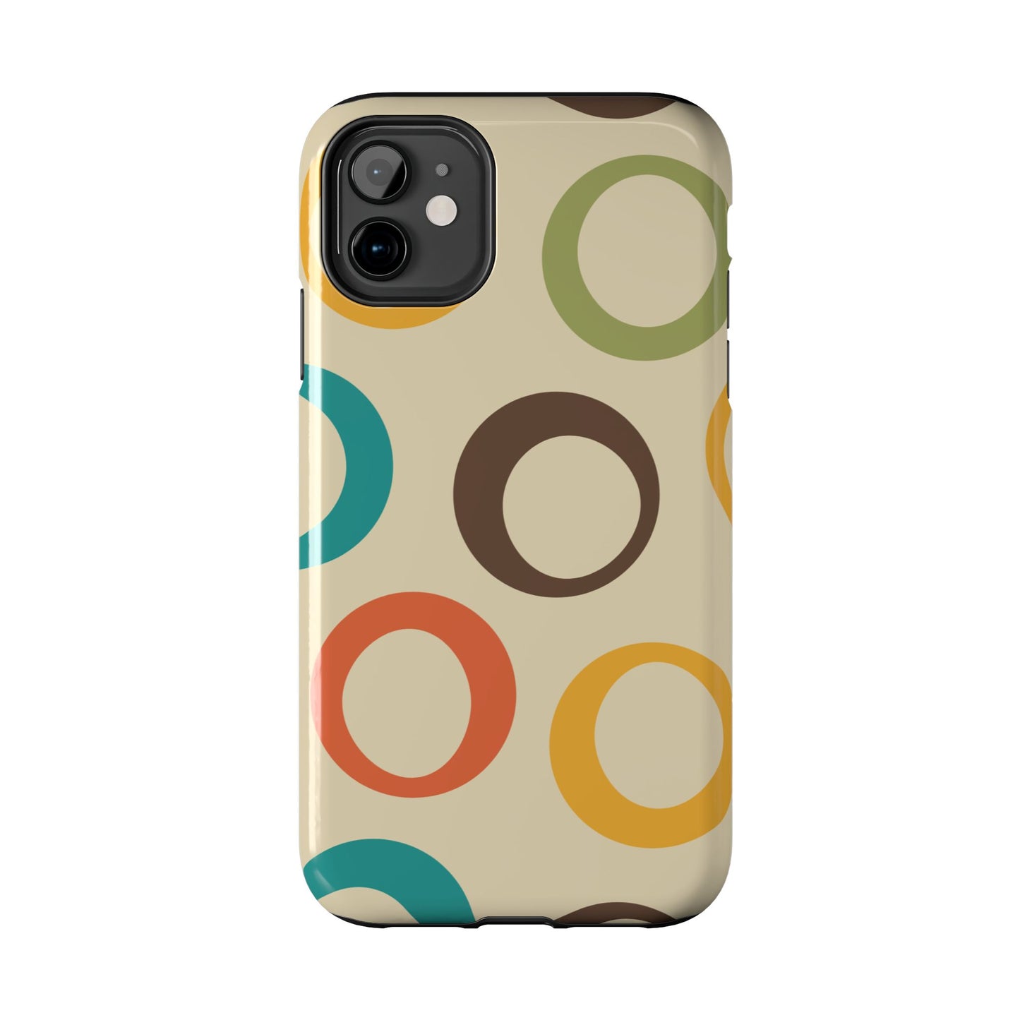 Retro Colorful Rings iPhone Case – Shockproof, Matte Finish, Dual-Layer Protection