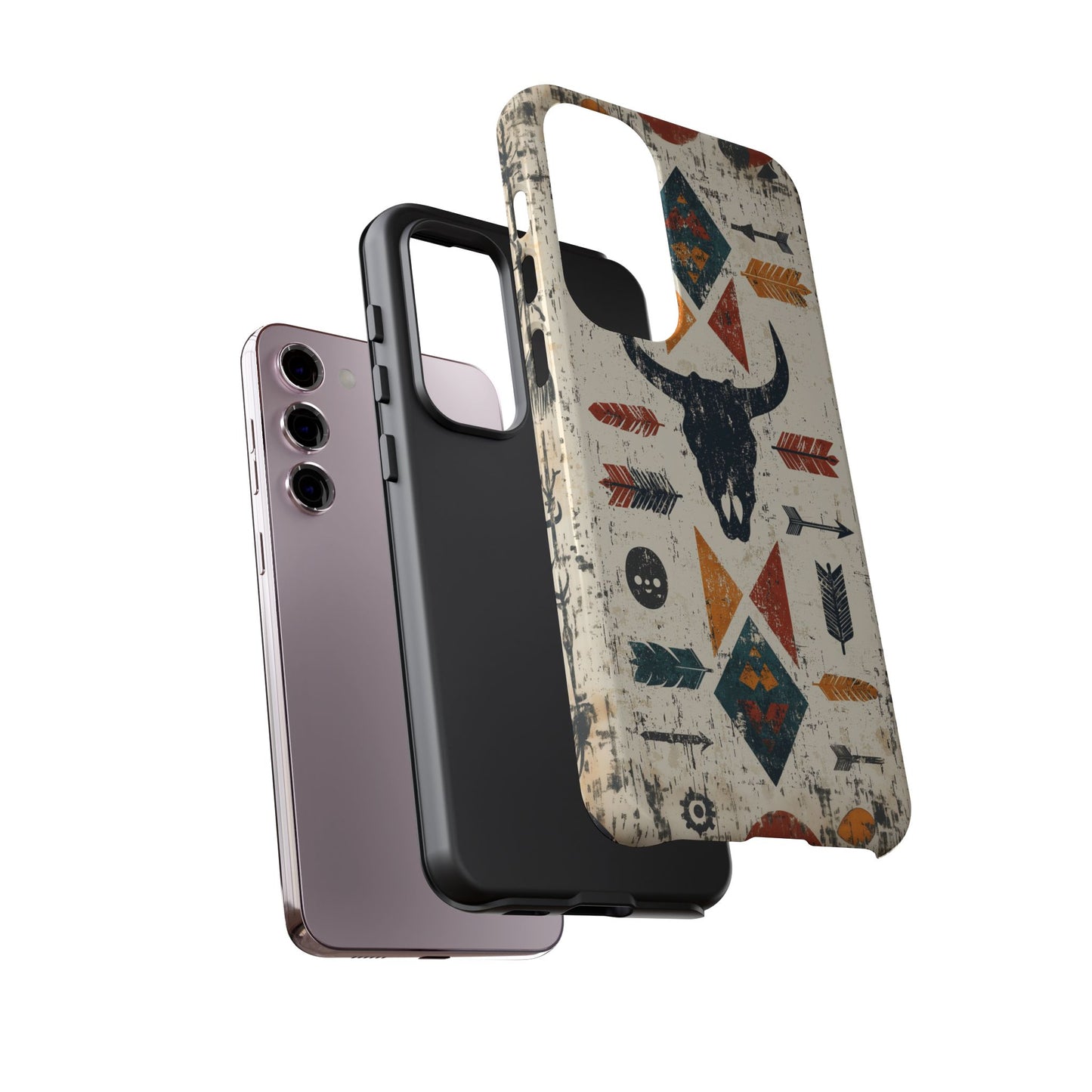 Tribal Bull Skull & Arrows Tough Samsung Galaxy Case – Rustic Western Design, Dual-Layer Protection