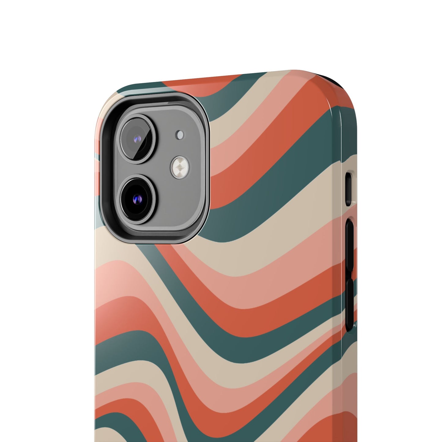 Groovy Waves iPhone Case – Retro 70s-Inspired Stripes in Coral, Cream, and Teal