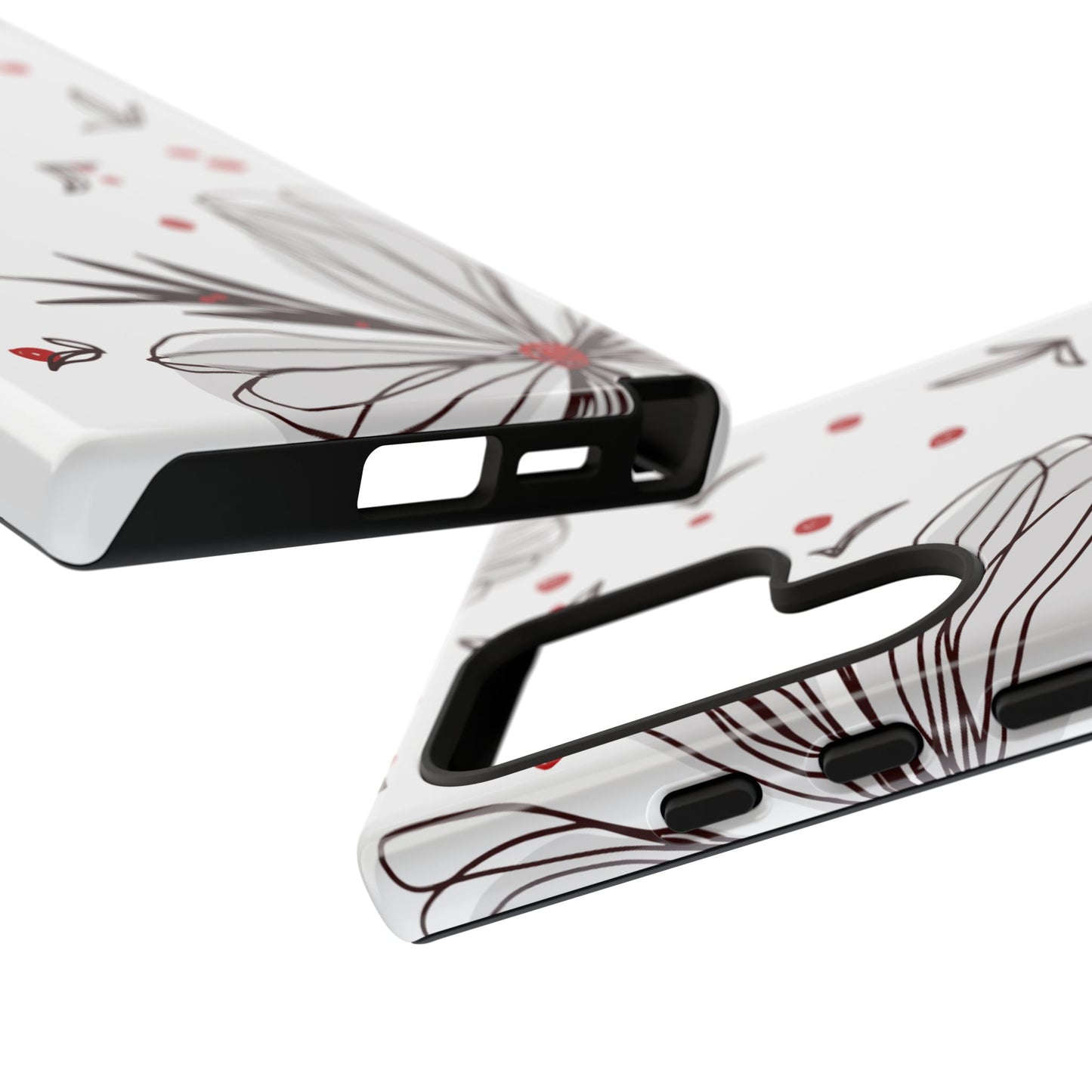 Minimalist Line Art Floral Tough Samsung Galaxy  Case – Bold Red and Black Design, Shockproof Protection