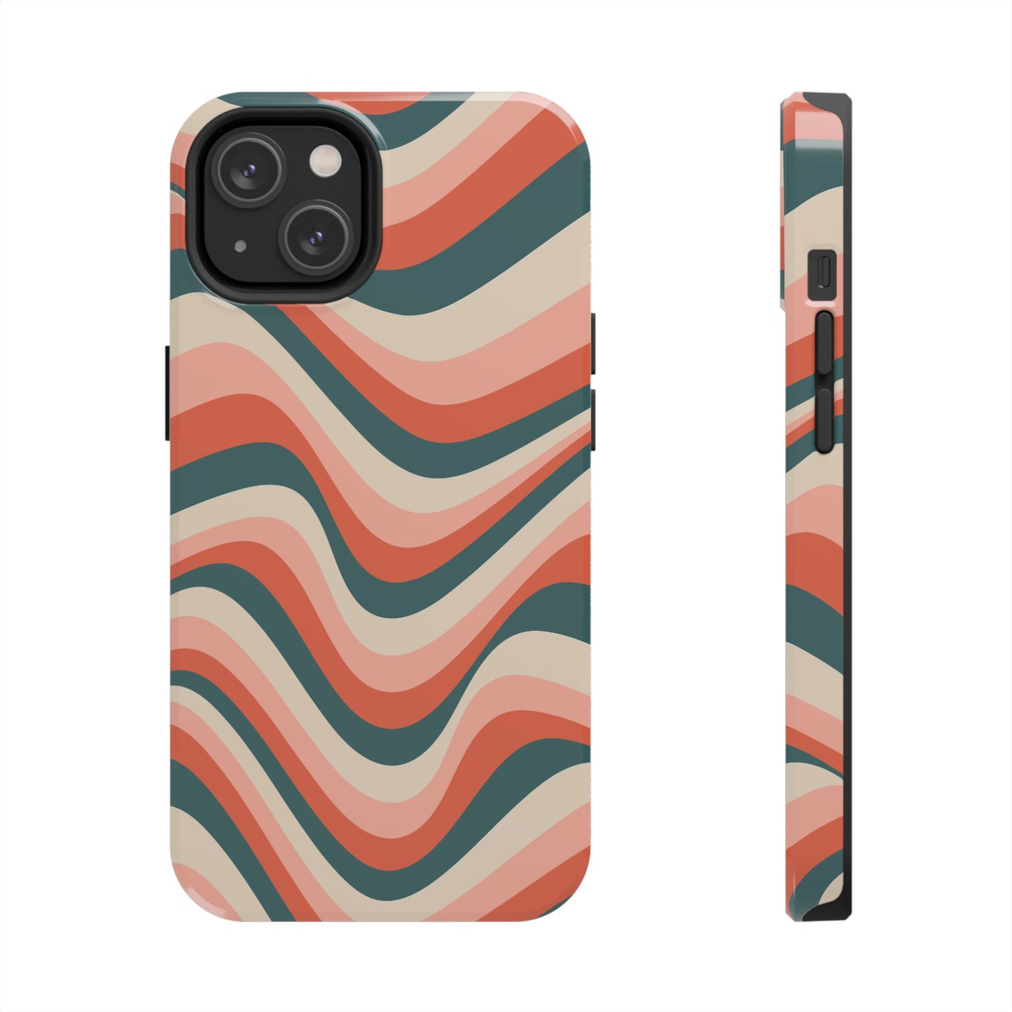 Groovy Waves iPhone Case – Retro 70s-Inspired Stripes in Coral, Cream, and Teal