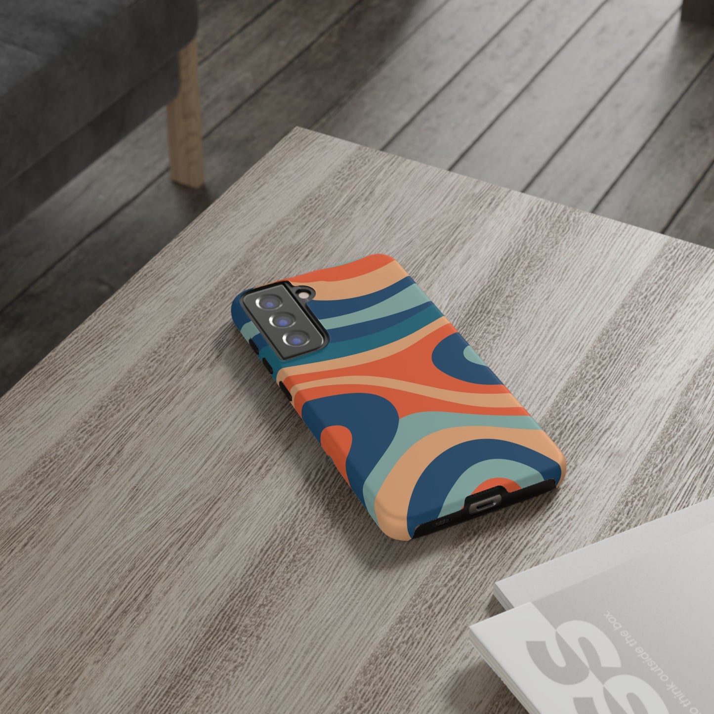 Retro Vibe Wavy Stripes Samsung Galaxy Case – 70s-Inspired in Teal, Orange, and Rust